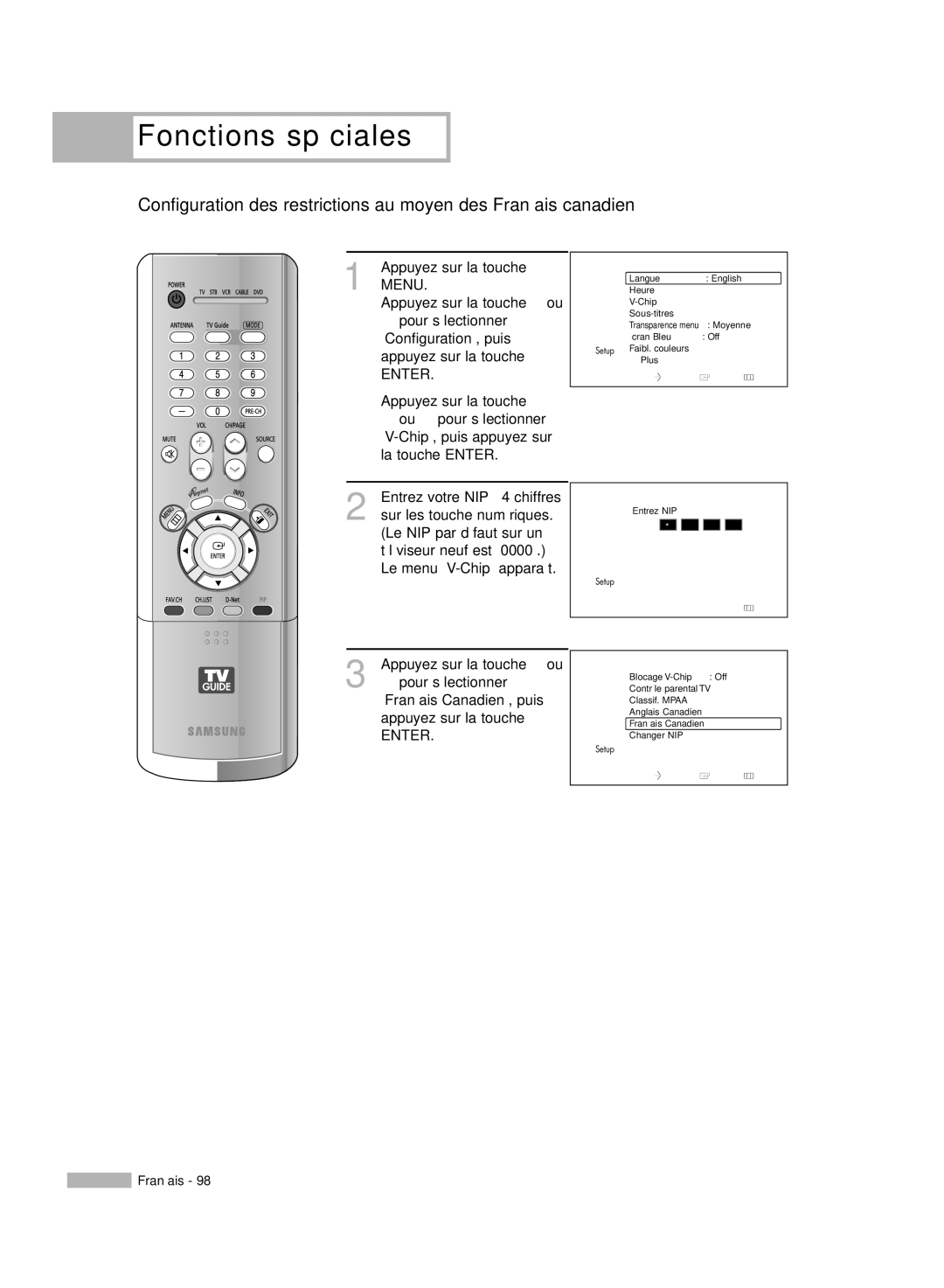 Samsung HL-R5678W, HL-R6178W, HL-R5078W, HL-R7178W manual Fonctions spéciales 