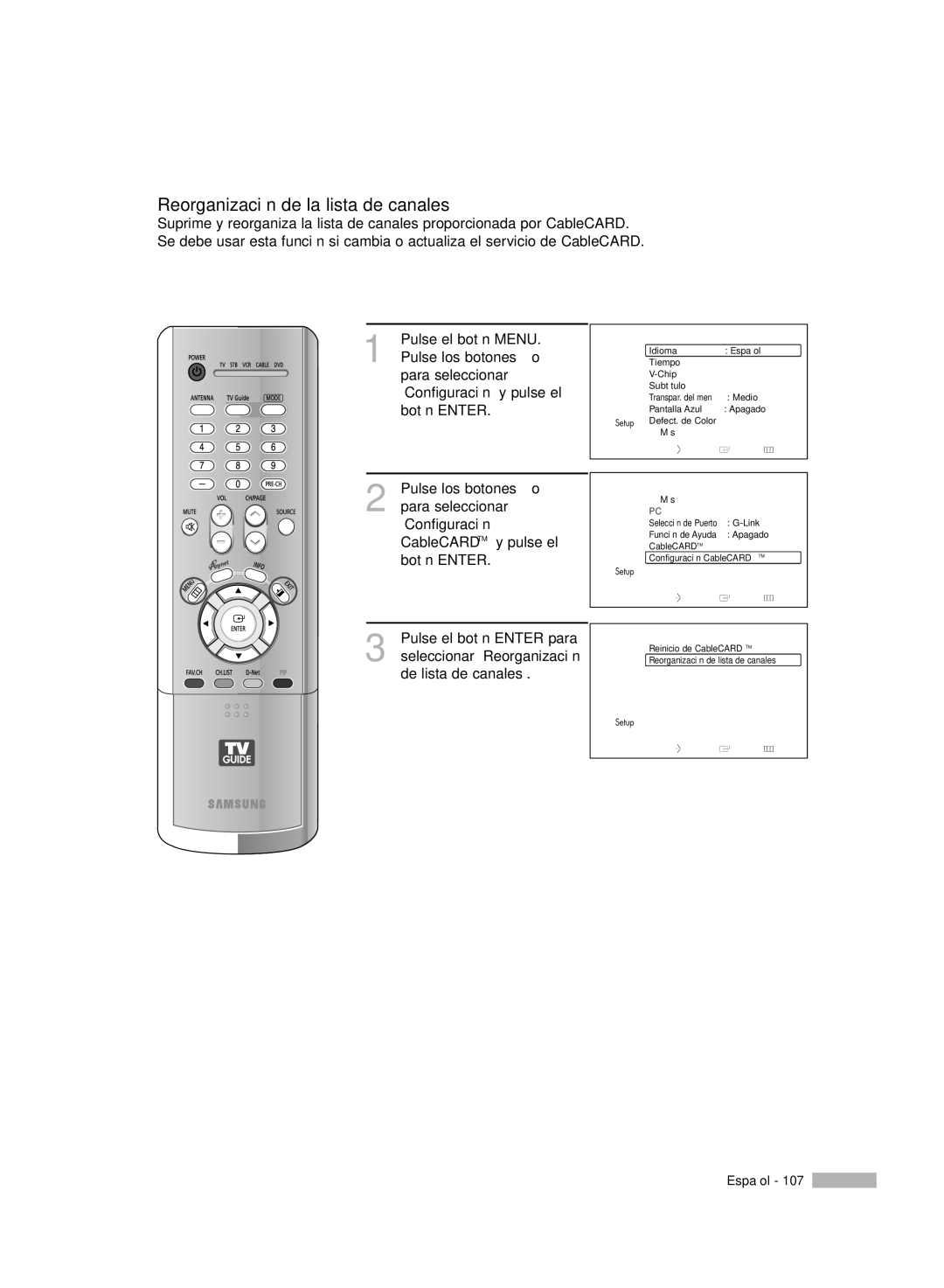 Samsung HL-R7178W, HL-R6178W, HL-R5078W, HL-R5678W manual Reorganización de la lista de canales 