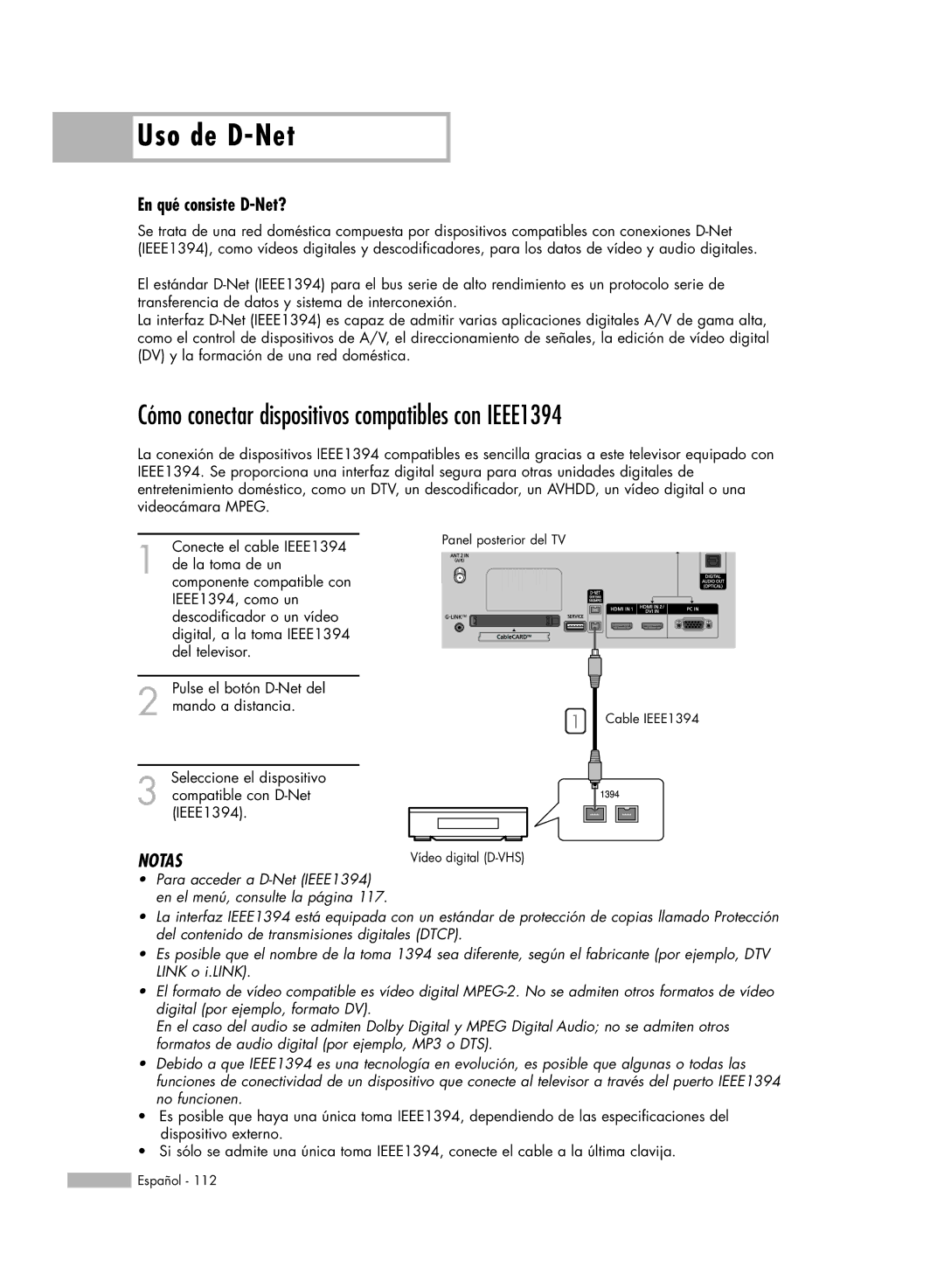 Samsung HL-R6178W, HL-R5078W, HL-R5678W manual Cómo conectar dispositivos compatibles con IEEE1394, En qué consiste D-Net? 