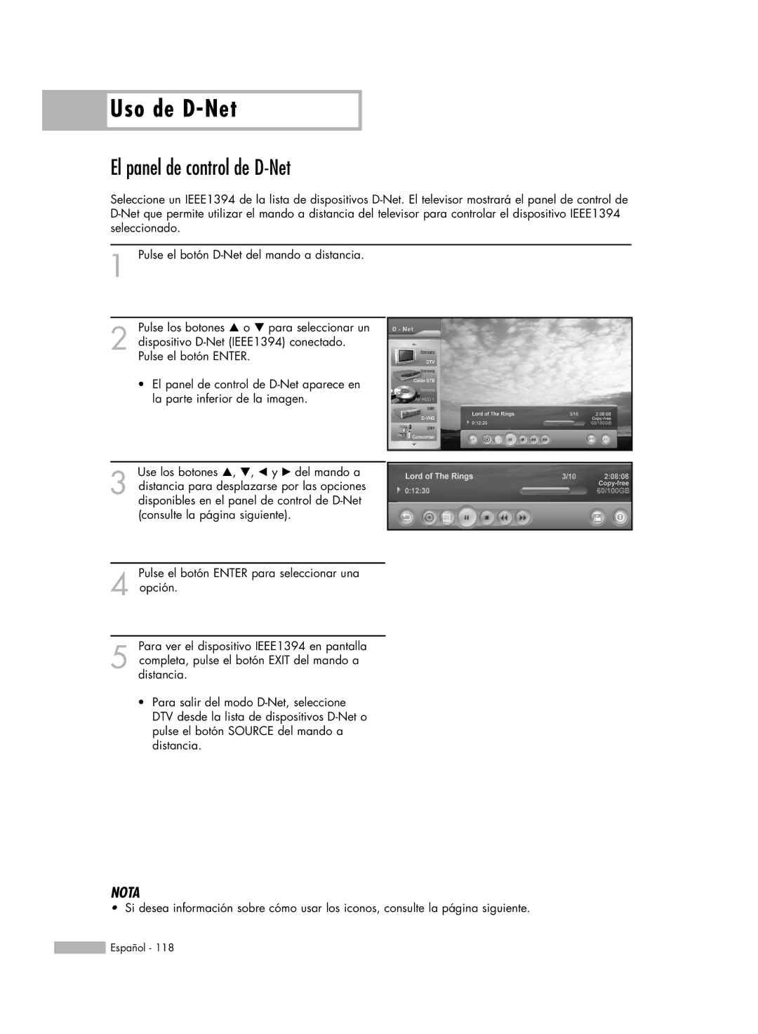 Samsung HL-R5678W, HL-R6178W, HL-R5078W, HL-R7178W manual El panel de control de D-Net 