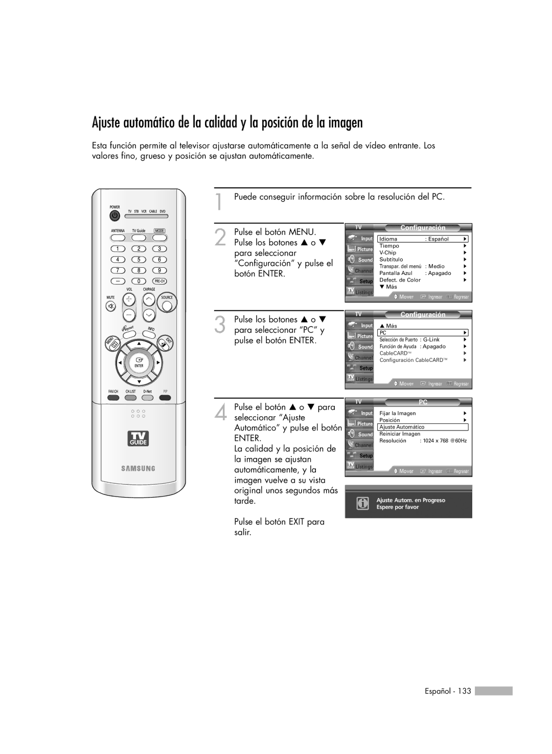 Samsung HL-R5078W, HL-R6178W, HL-R5678W, HL-R7178W manual Ajuste automático de la calidad y la posición de la imagen 