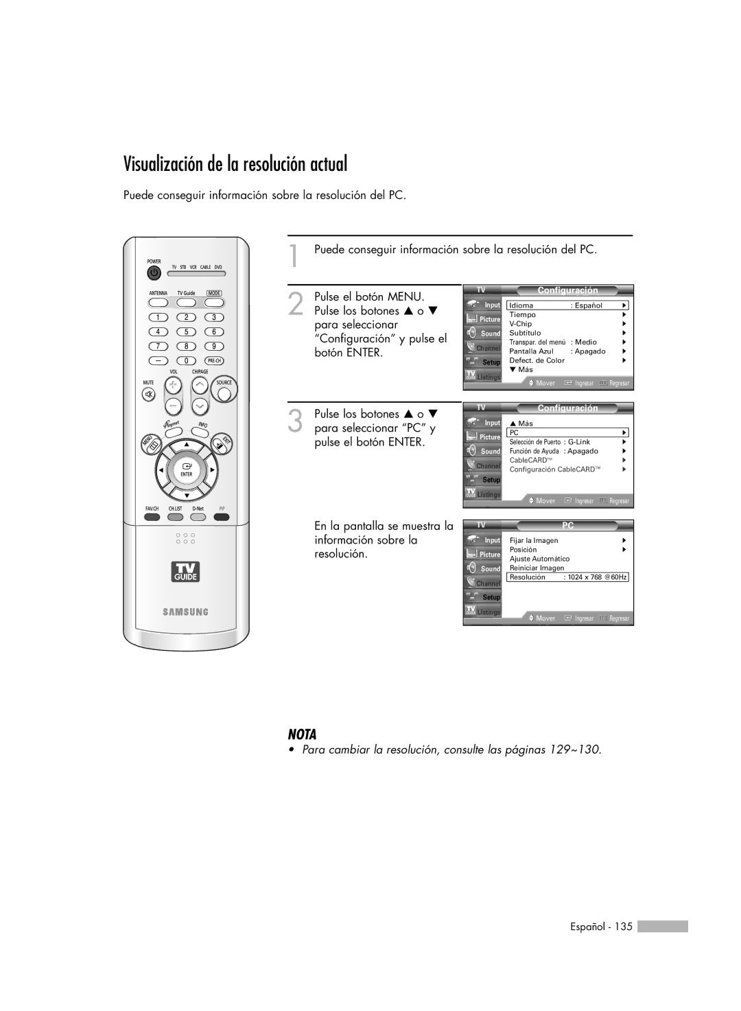 Samsung HL-R7178W, HL-R6178W, HL-R5078W, HL-R5678W manual Visualización de la resolución actual 