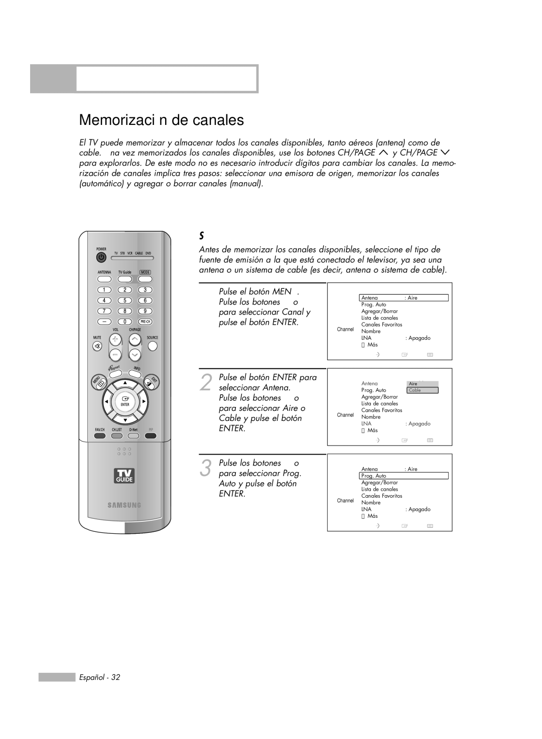 Samsung HL-R6178W, HL-R5078W, HL-R5678W, HL-R7178W manual Memorización de canales, Selección del origen de la señal, Canal 