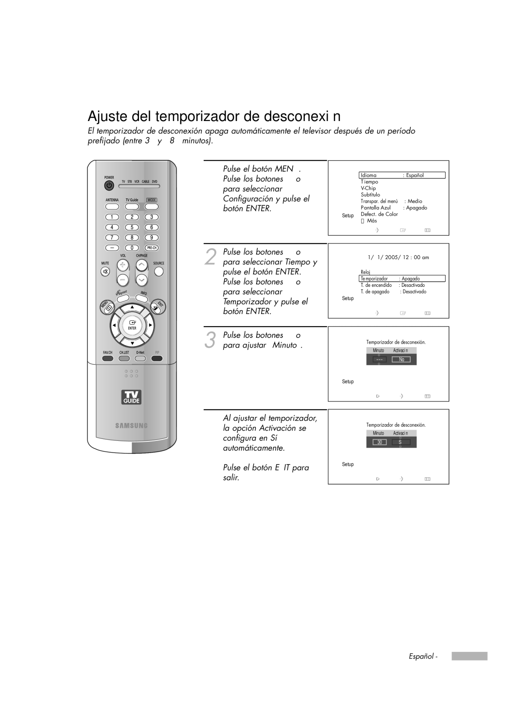 Samsung HL-R5078W, HL-R6178W, HL-R5678W, HL-R7178W manual Ajuste del temporizador de desconexión, Temporizador 