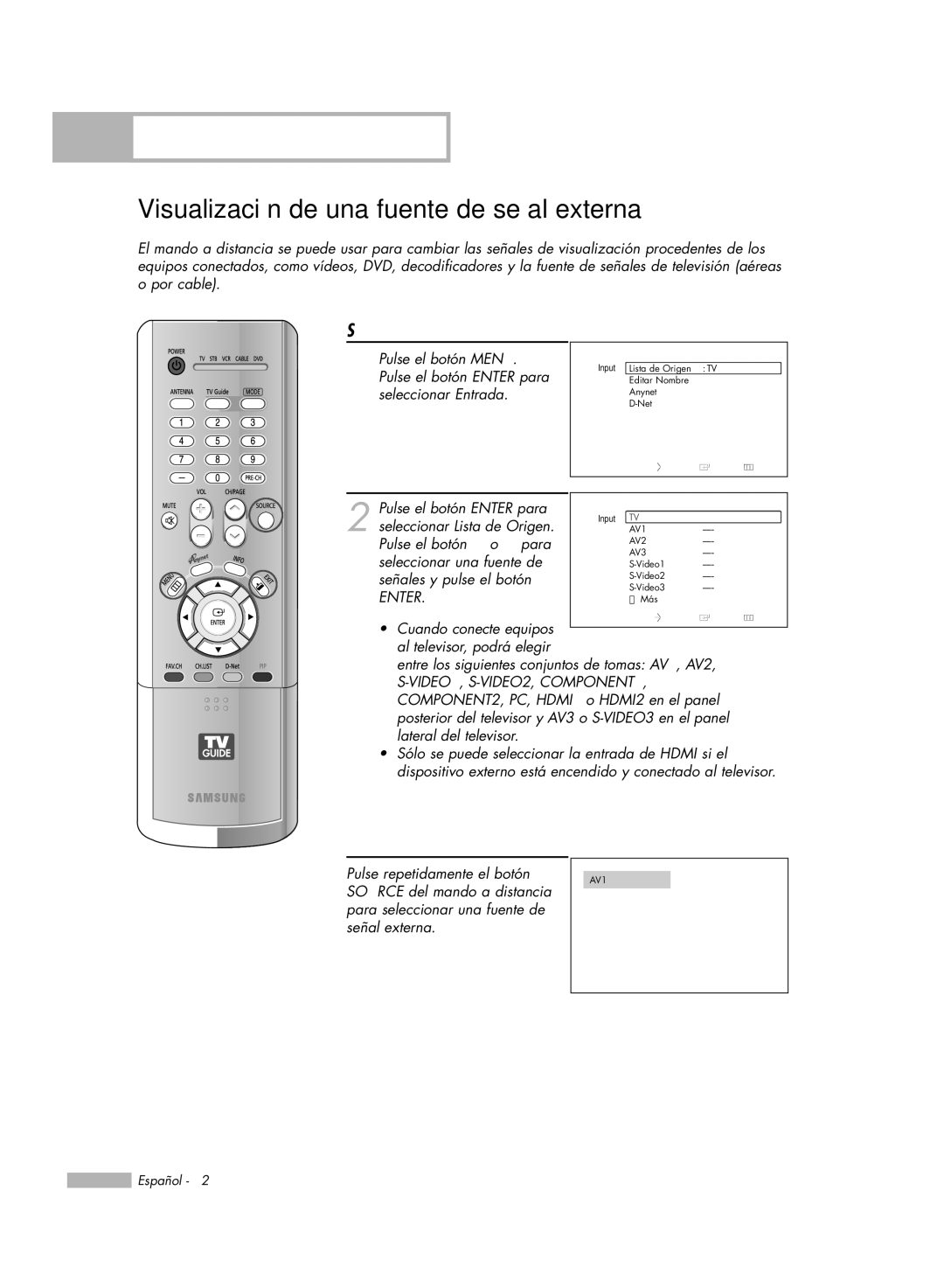 Samsung HL-R5678W, HL-R6178W, HL-R5078W, HL-R7178W manual Visualización de una fuente de señal externa 