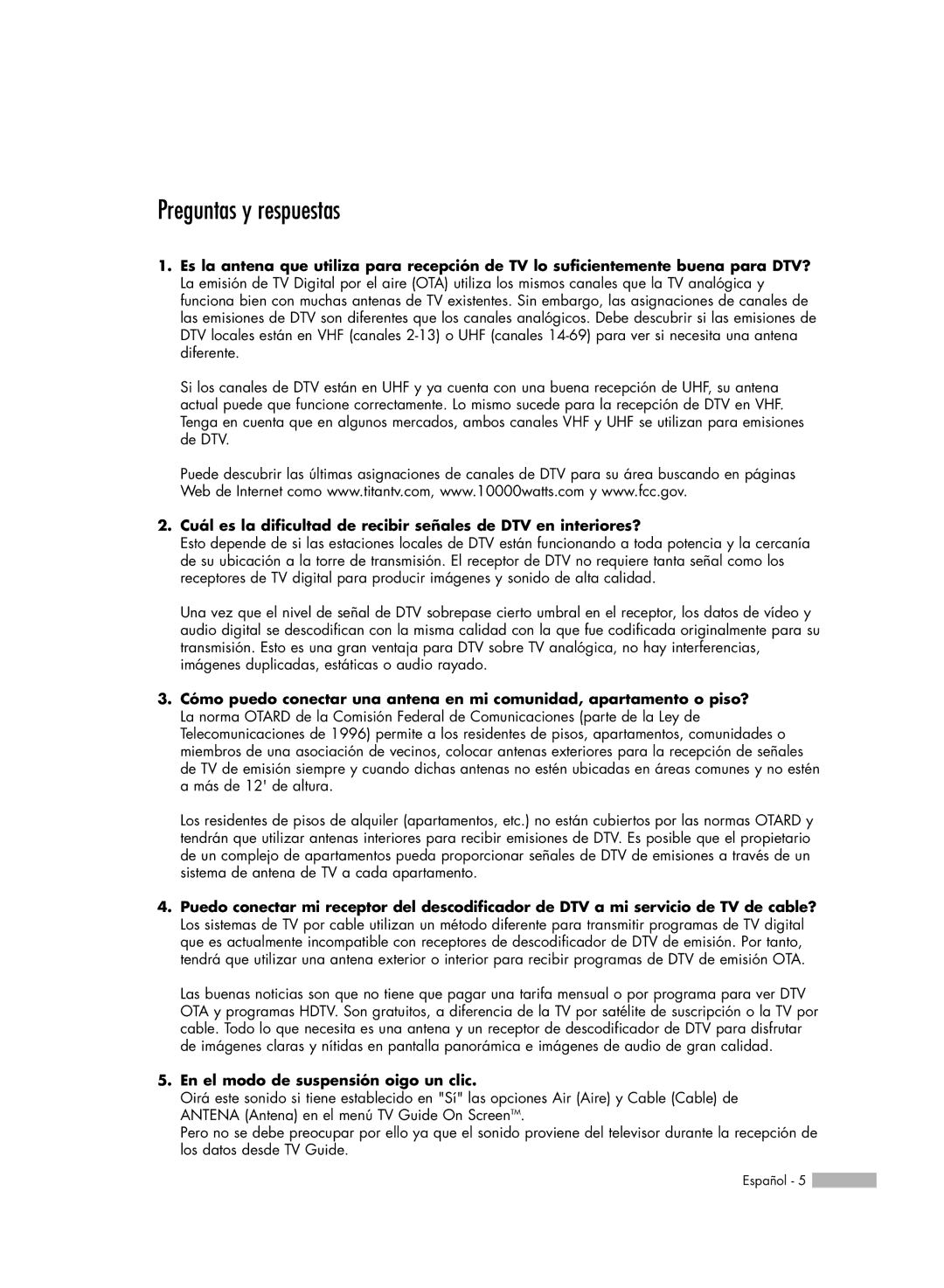 Samsung HL-R5078W, HL-R6178W, HL-R5678W, HL-R7178W manual Preguntas y respuestas, En el modo de suspensión oigo un clic 