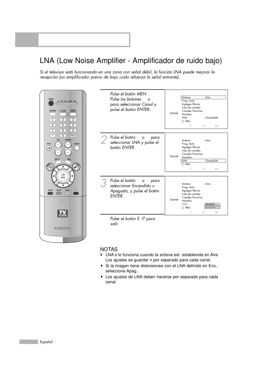 Samsung HL-R5678W, HL-R6178W, HL-R5078W, HL-R7178W manual LNA Low Noise Amplifier Amplificador de ruido bajo 