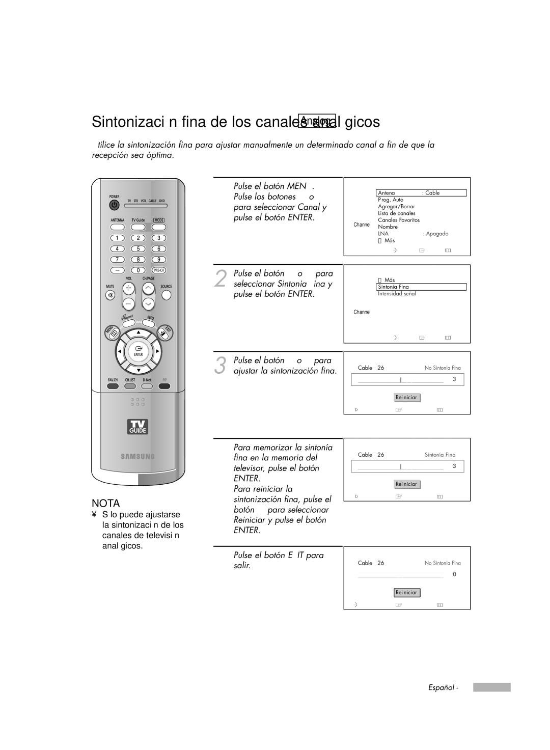 Samsung HL-R7178W, HL-R6178W, HL-R5078W, HL-R5678W manual Analog, Sintonia Fina 