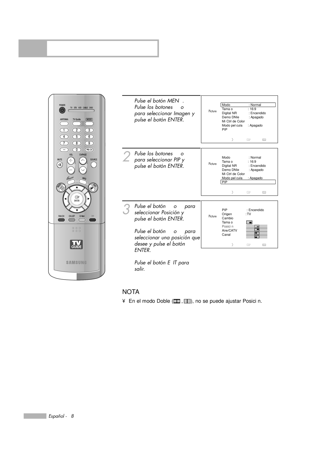 Samsung HL-R6178W, HL-R5078W, HL-R5678W, HL-R7178W manual Cambio de la ubicación de la subimagen 