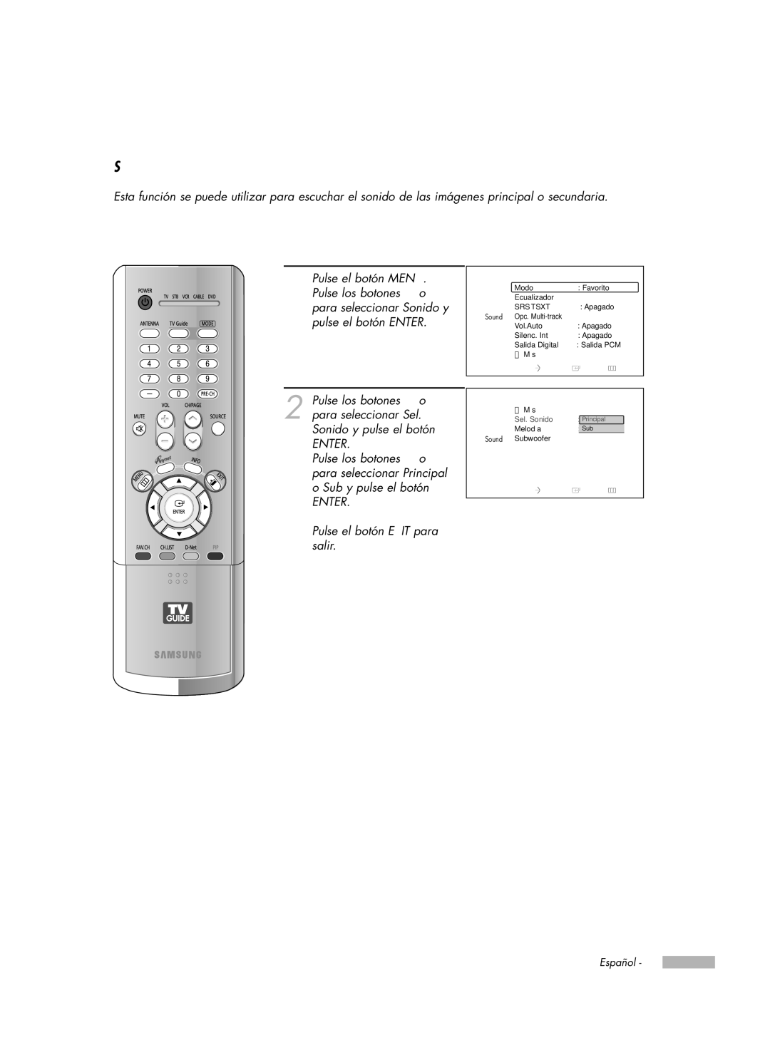 Samsung HL-R7178W, HL-R6178W, HL-R5078W, HL-R5678W manual Selección de la fuente de la señal, Sonido 