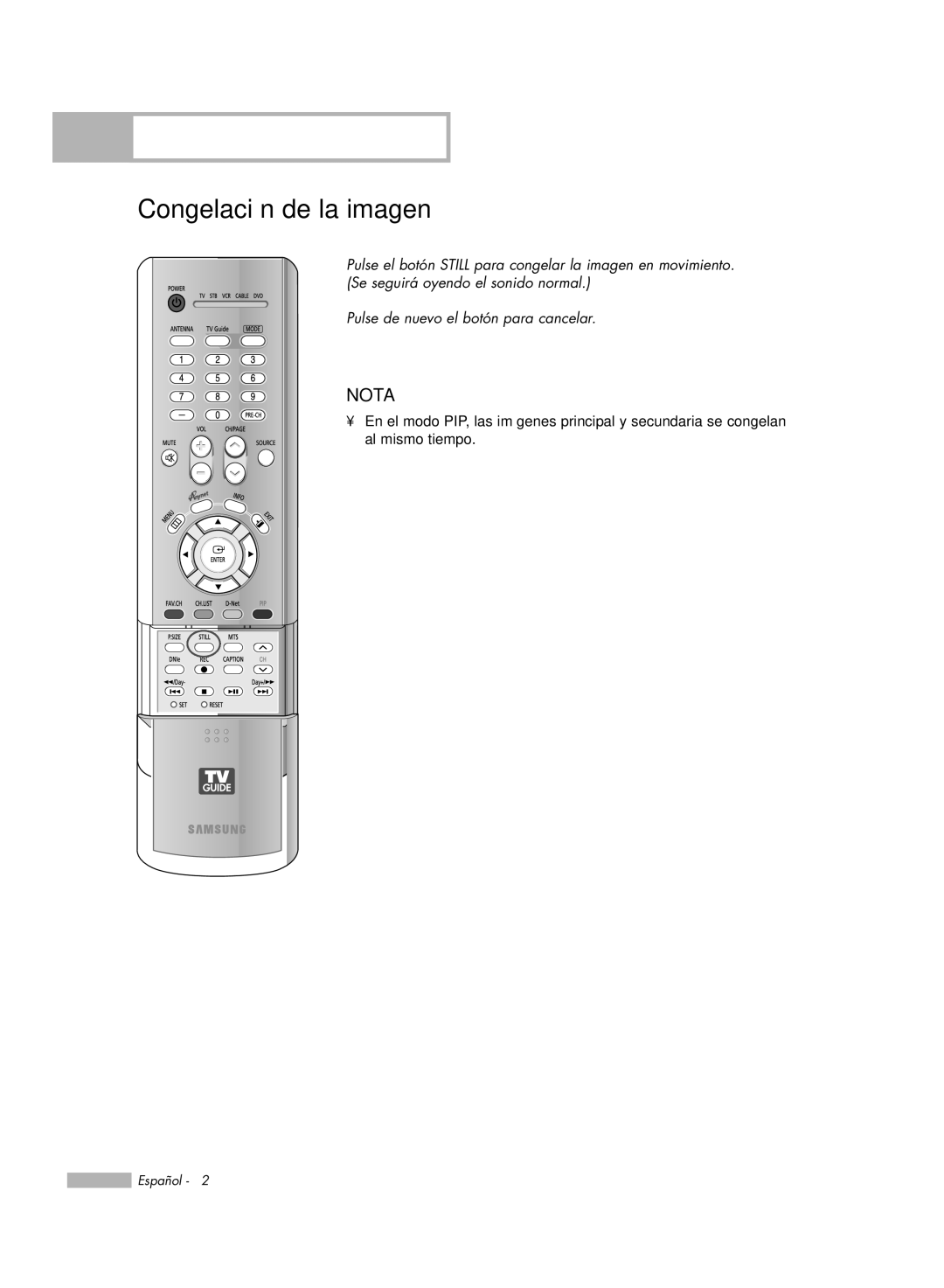 Samsung HL-R6178W, HL-R5078W, HL-R5678W, HL-R7178W manual Congelación de la imagen 