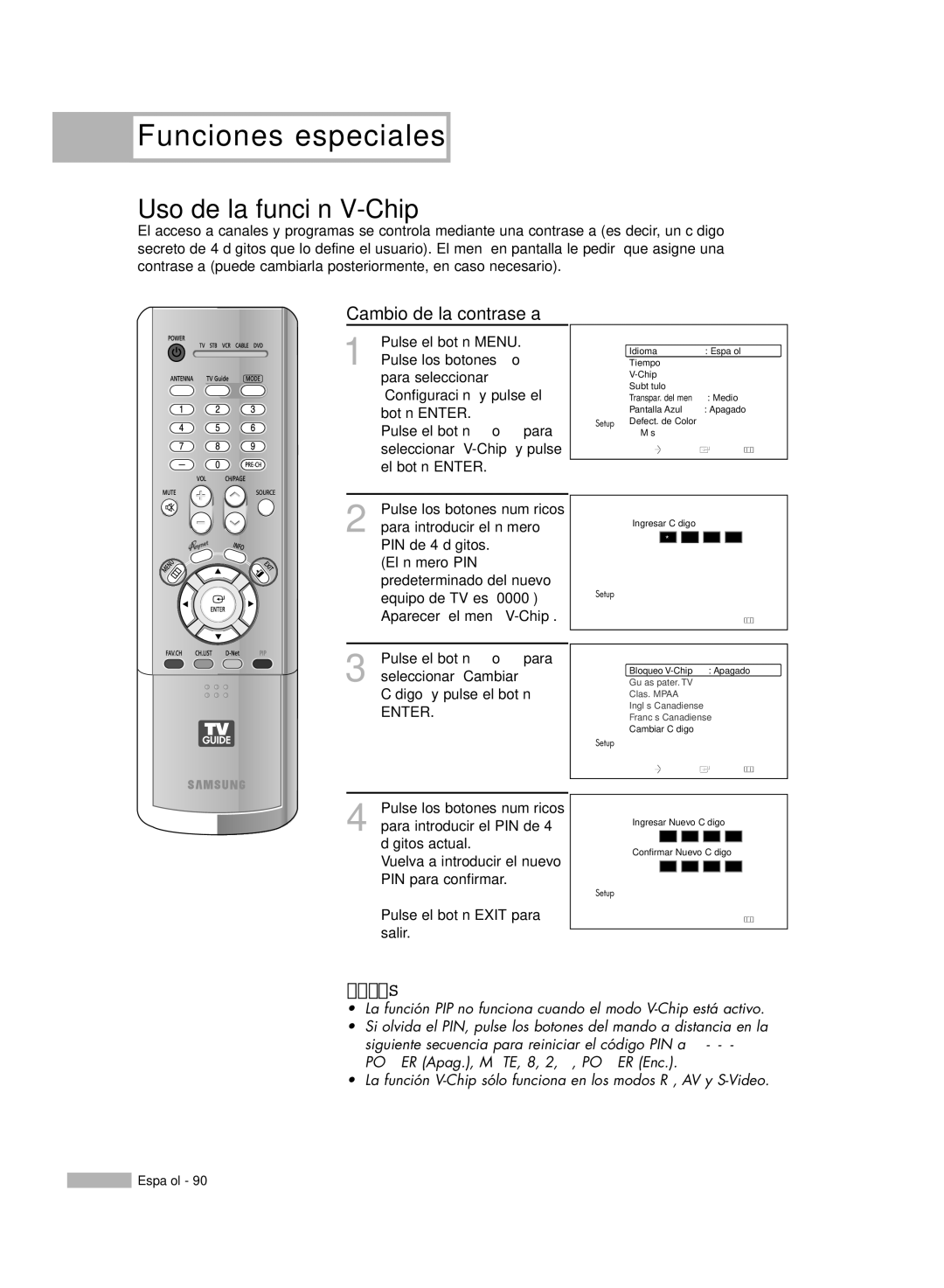 Samsung HL-R5678W, HL-R6178W, HL-R5078W, HL-R7178W manual Uso de la función V-Chip, Cambio de la contraseña, Cambiar Código 