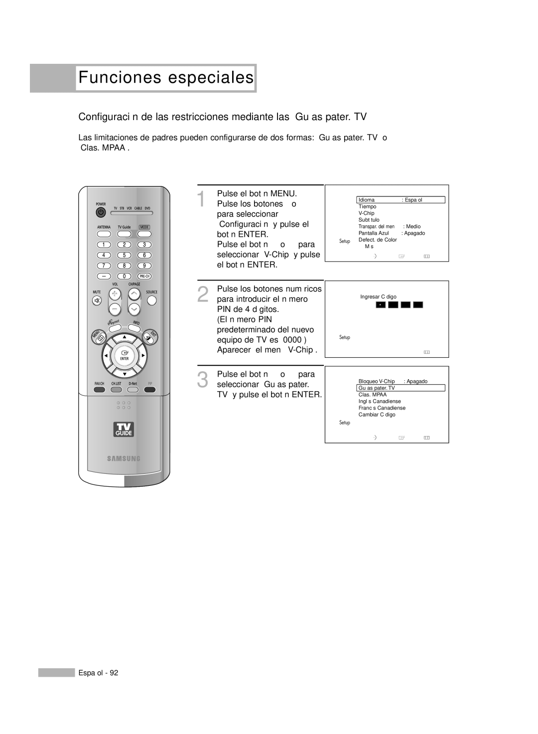 Samsung HL-R6178W, HL-R5078W, HL-R5678W, HL-R7178W manual Bloqueo V-Chip Apagado 