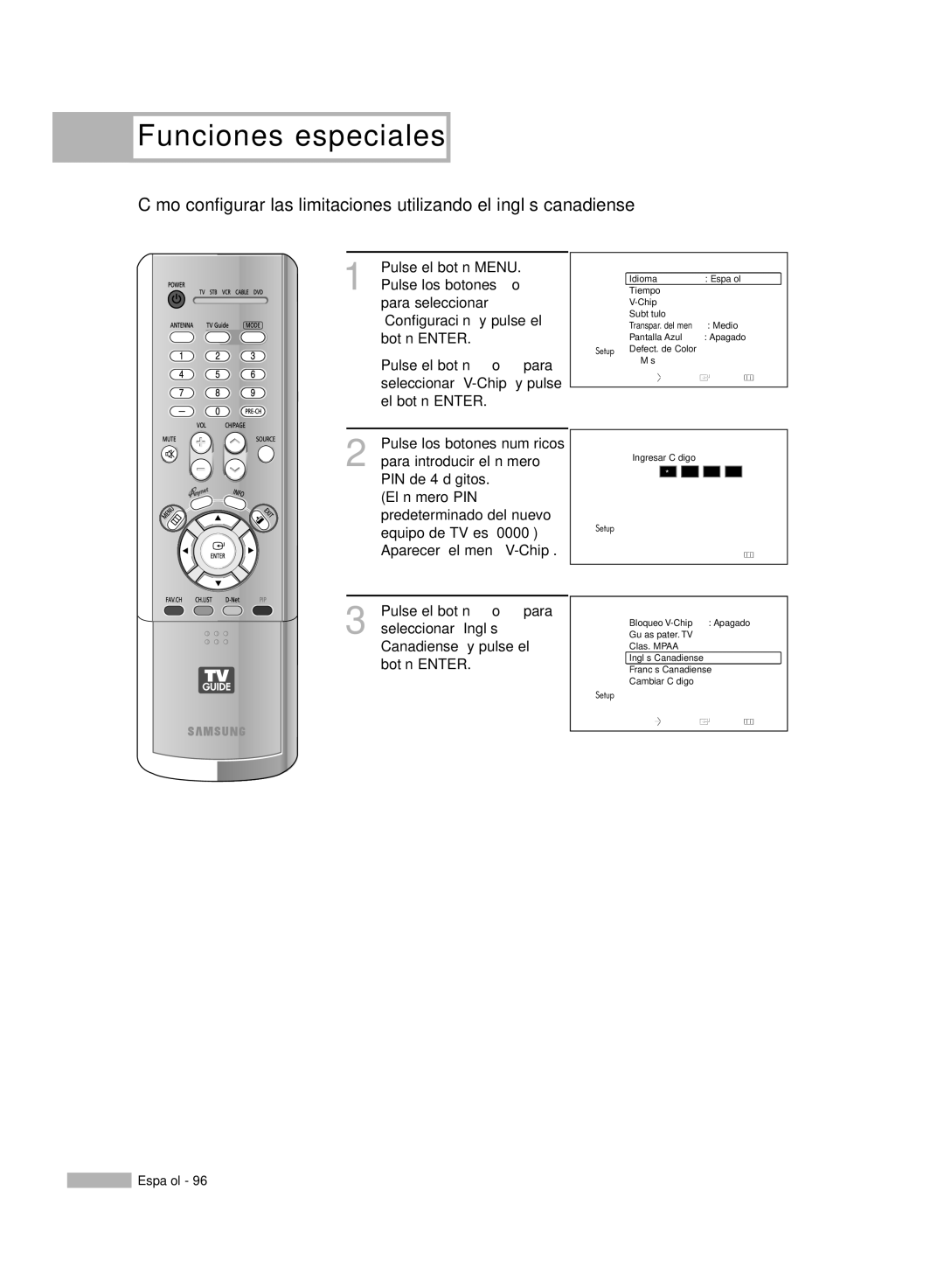 Samsung HL-R6178W, HL-R5078W, HL-R5678W, HL-R7178W manual Funciones especiales 