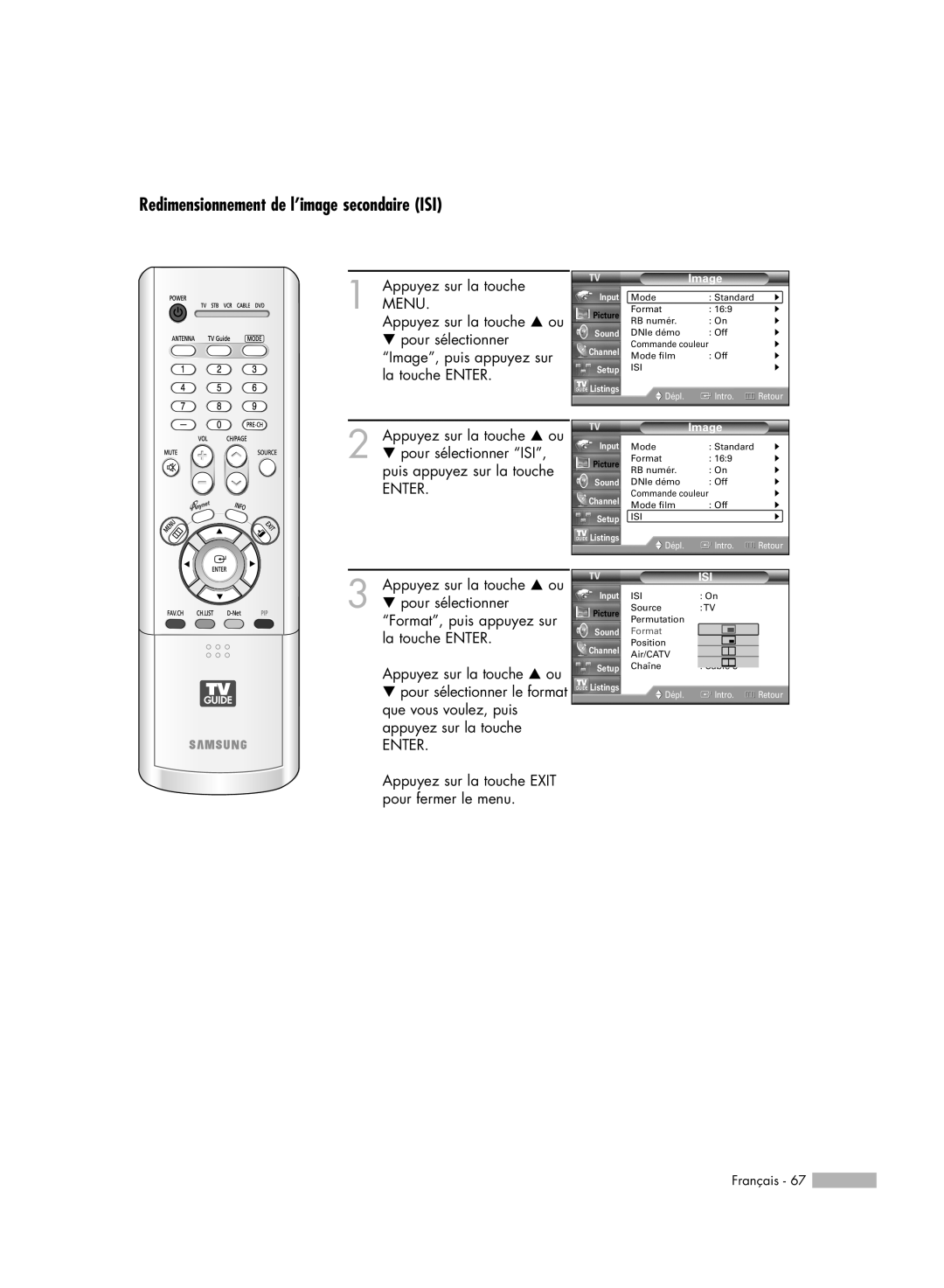 Samsung HL-R7178W, HL-R6178W, HL-R5078W, HL-R5678W manual Redimensionnement de l’image secondaire ISI, Format 