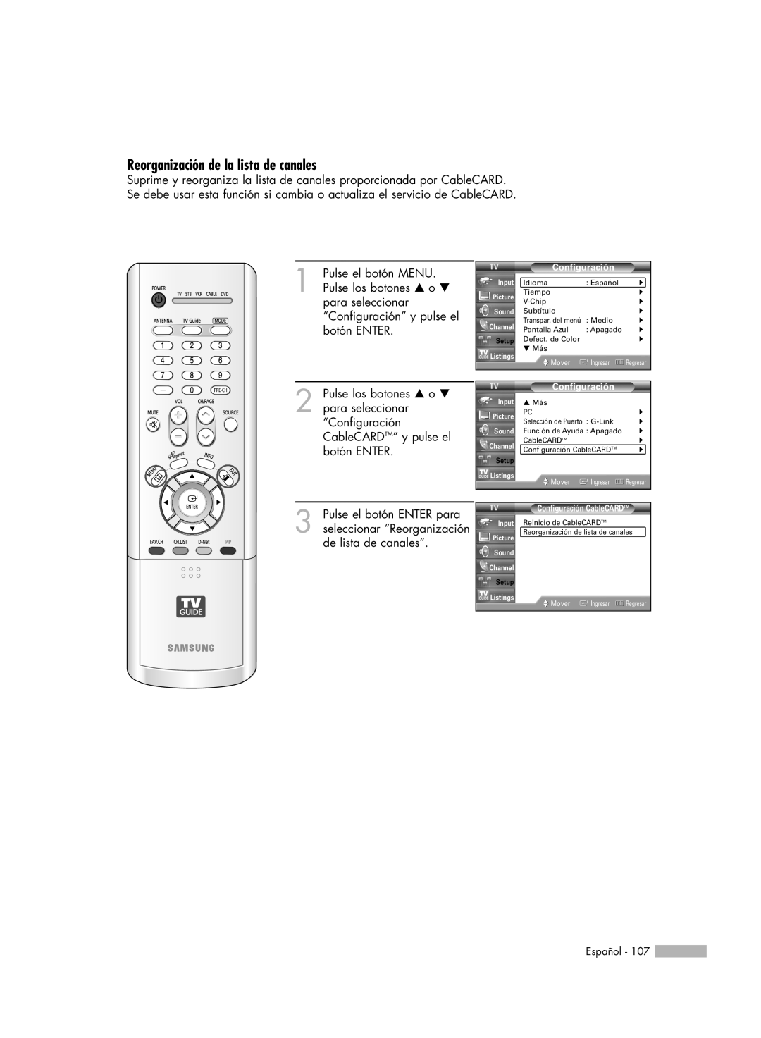 Samsung HL-R7178W, HL-R6178W, HL-R5078W, HL-R5678W manual Reorganización de la lista de canales 