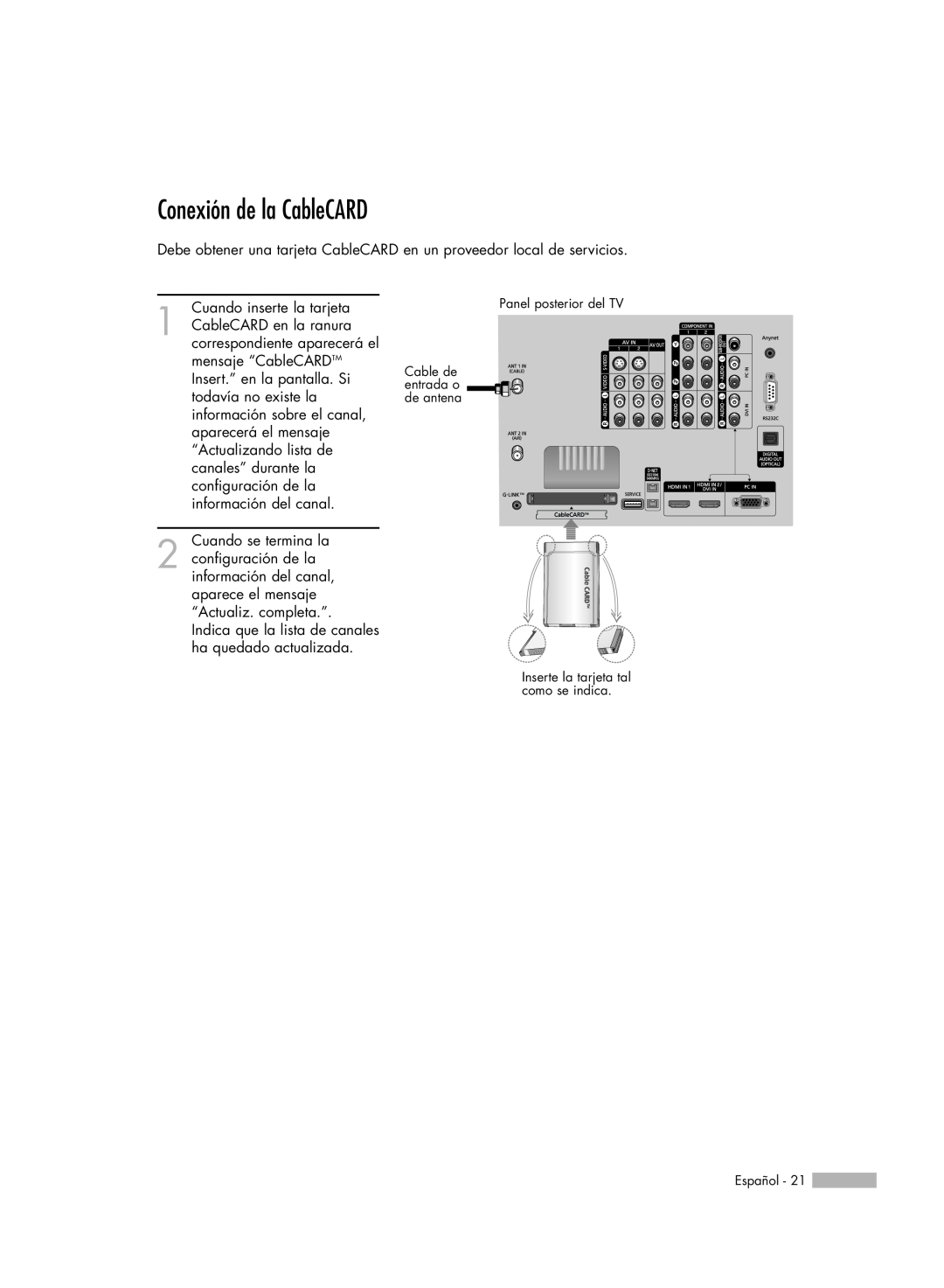 Samsung HL-R5078W, HL-R6178W, HL-R5678W, HL-R7178W manual Conexión de la CableCARD 