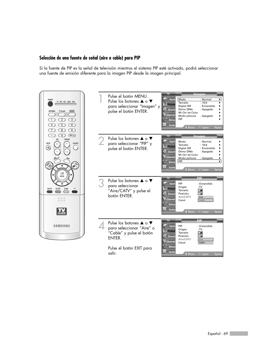 Samsung HL-R5078W, HL-R6178W, HL-R5678W, HL-R7178W manual ENTER Pulse el botón EXIT para salir 