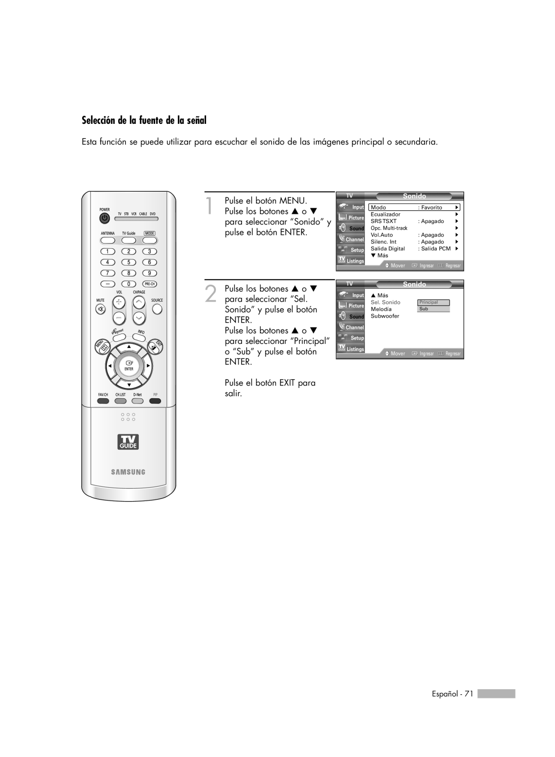 Samsung HL-R7178W, HL-R6178W, HL-R5078W, HL-R5678W manual Selección de la fuente de la señal 