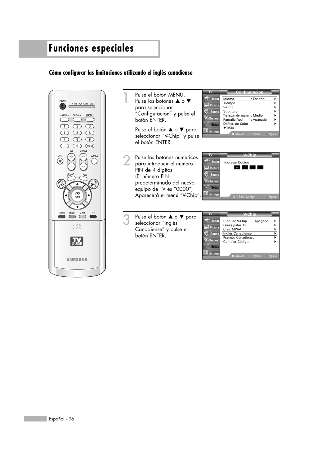 Samsung HL-R6178W, HL-R5078W, HL-R5678W, HL-R7178W manual Funciones especiales 