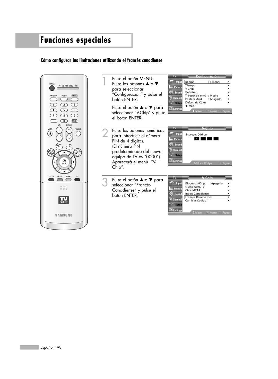 Samsung HL-R5678W, HL-R6178W, HL-R5078W, HL-R7178W manual Funciones especiales 