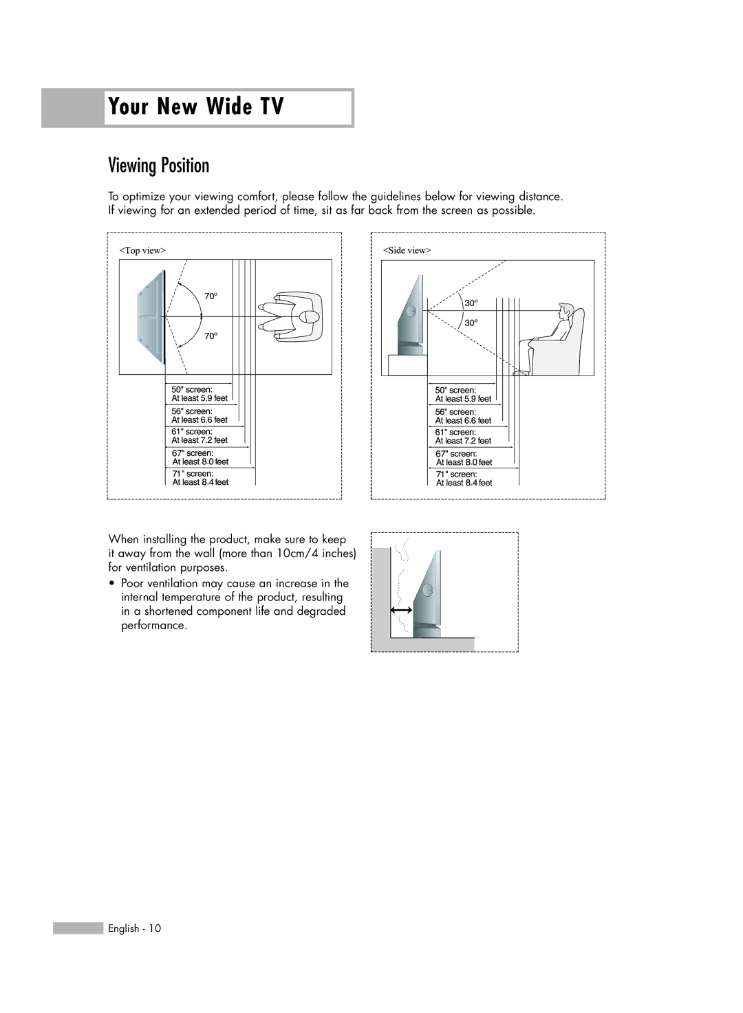 Samsung HL-R5678W, HL-R6178W, HL-R7178W manual Your New Wide TV, Viewing Position 