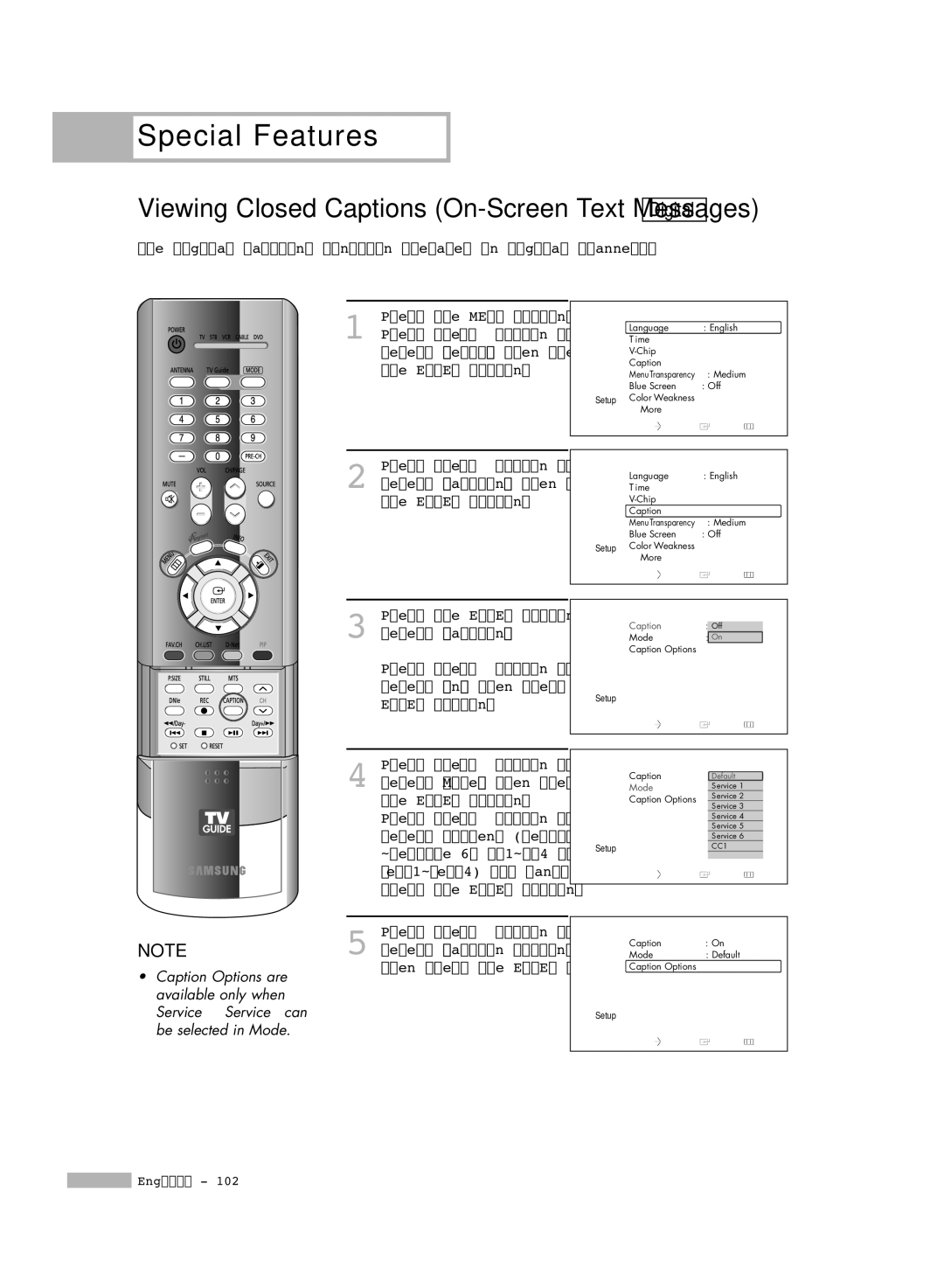 Samsung HL-R6178W, HL-R5678W, HL-R7178W manual Viewing Closed Captions On-Screen Text Messages 