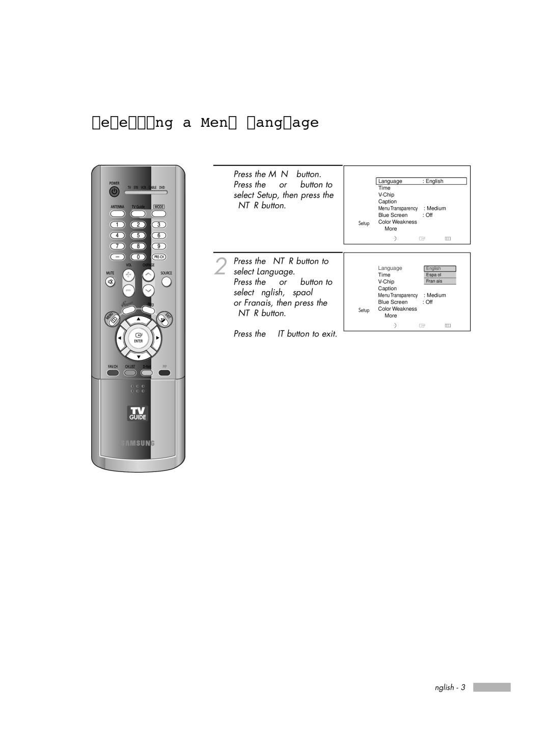 Samsung HL-R5678W, HL-R6178W, HL-R7178W manual Selecting a Menu Language, Setup 