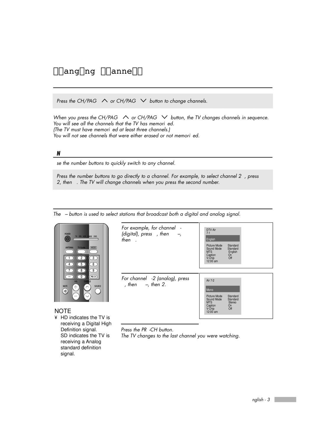 Samsung HL-R7178W, HL-R6178W manual Changing Channels, Using the Channel Buttons, Using the Number Buttons, Using the Button 