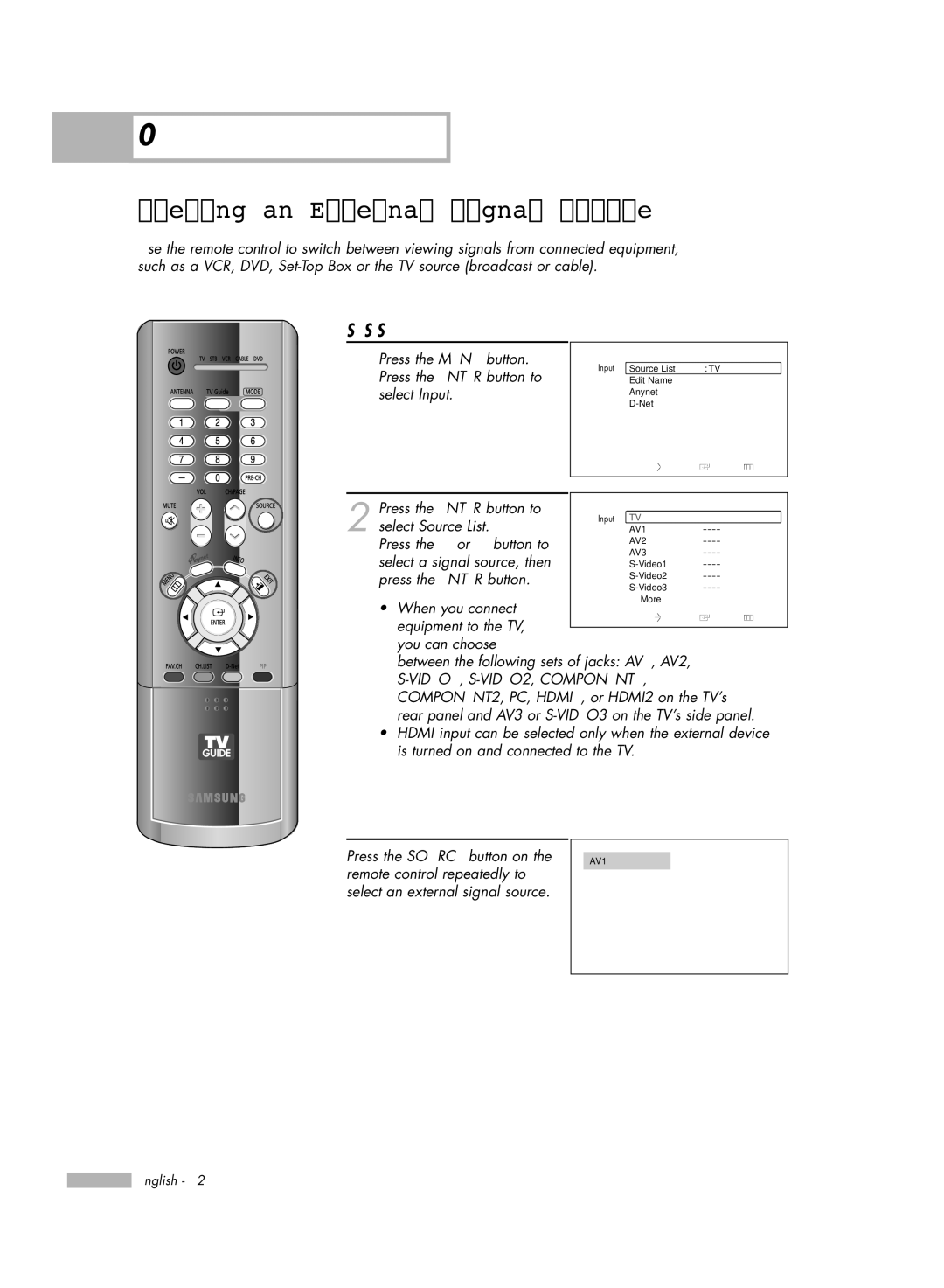 Samsung HL-R6178W, HL-R5678W, HL-R7178W manual Viewing an External Signal Source, Setting the Signal Source 