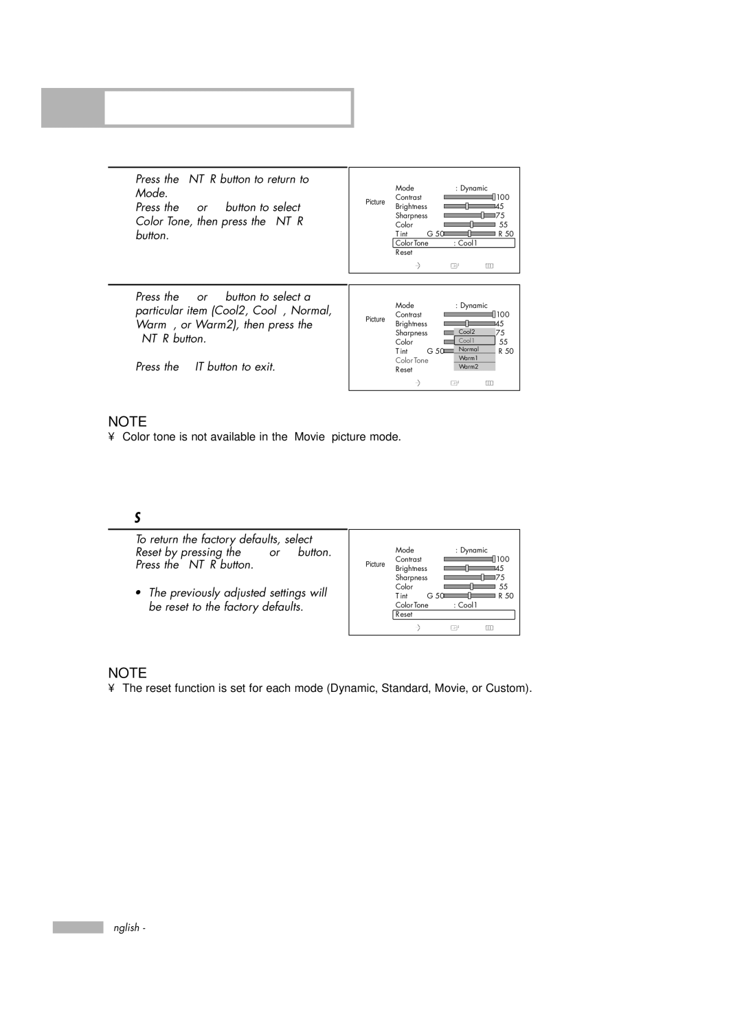 Samsung HL-R7178W, HL-R6178W, HL-R5678W manual Resetting the Picture Settings to the Factory Defaults 