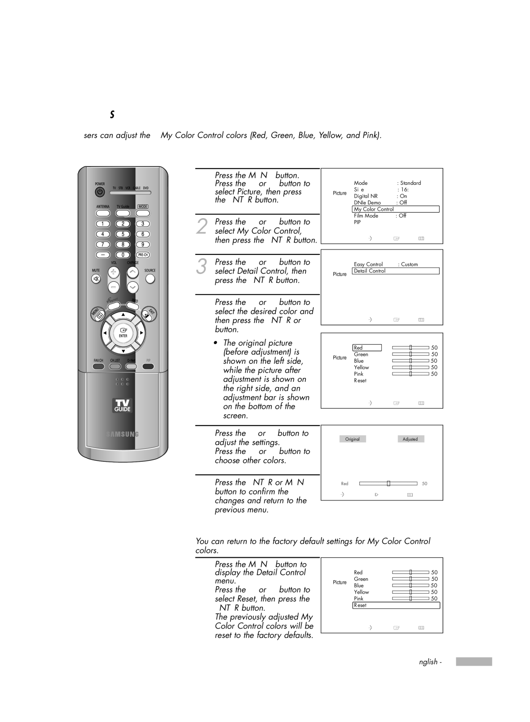 Samsung HL-R5678W, HL-R6178W, HL-R7178W manual My Color Control Custom Settings, Detail Control 