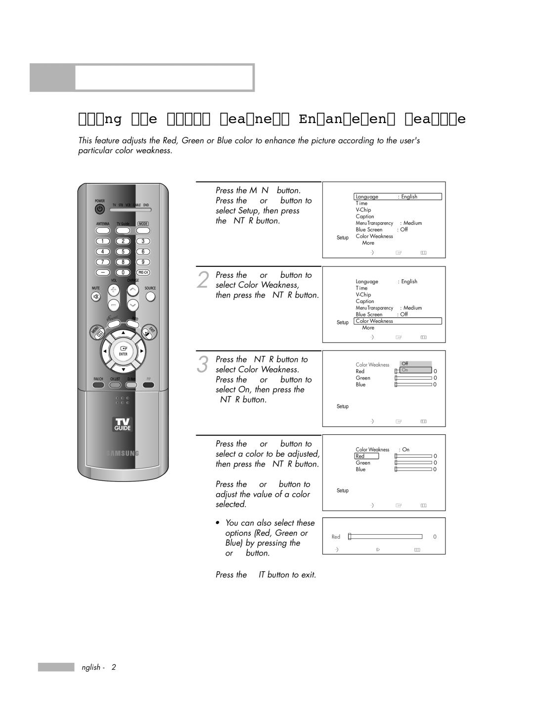 Samsung HL-R7178W, HL-R6178W, HL-R5678W manual Using the Color Weakness Enhancement Feature 