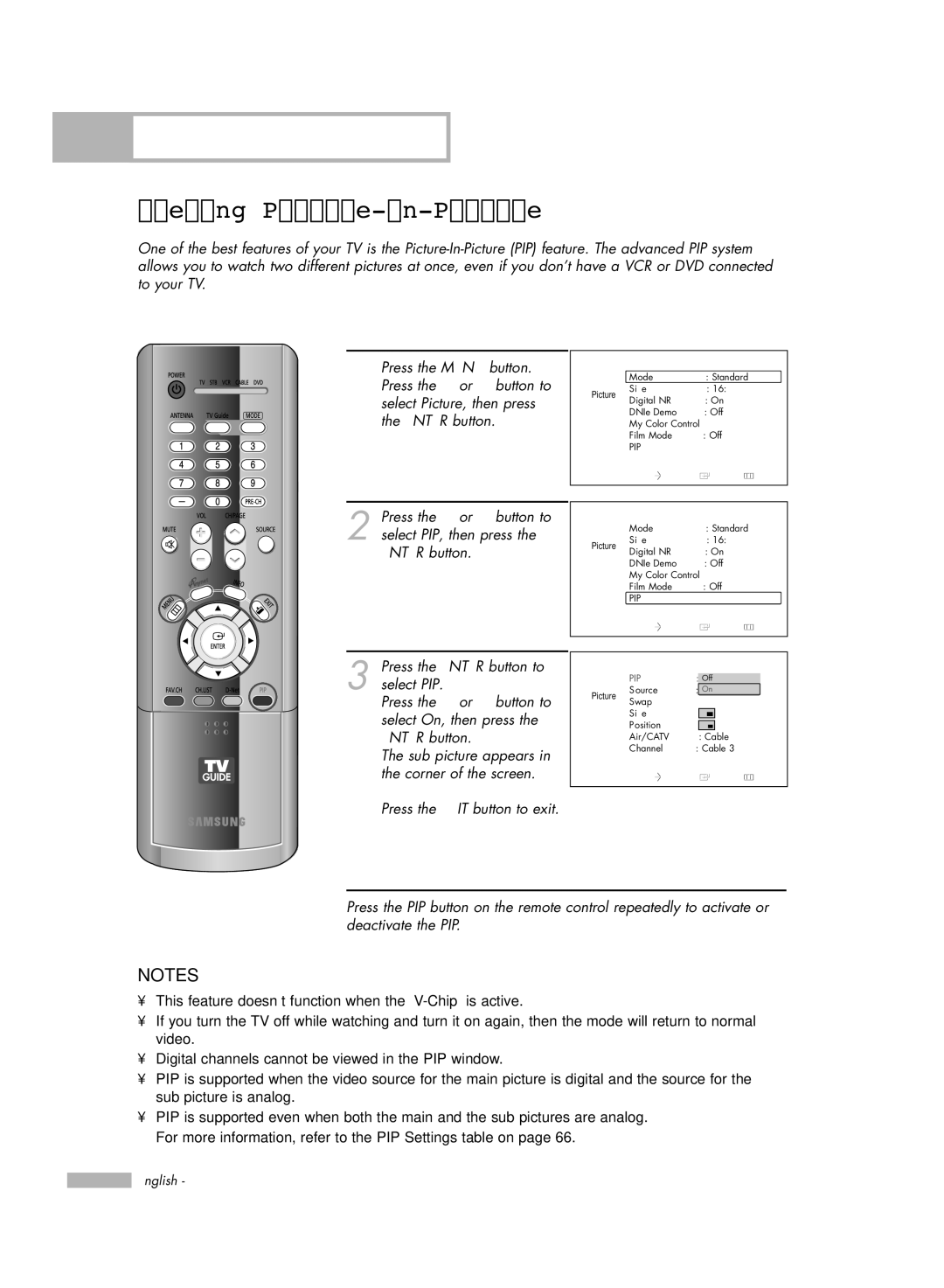 Samsung HL-R5678W, HL-R6178W, HL-R7178W manual Viewing Picture-In-Picture, Activating the PIP 