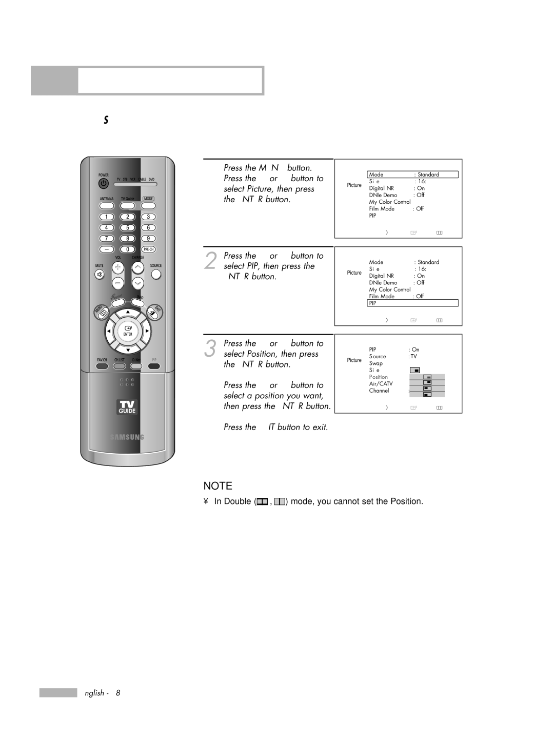 Samsung HL-R7178W, HL-R6178W, HL-R5678W manual Changing the Location of the Sub PIP Picture 