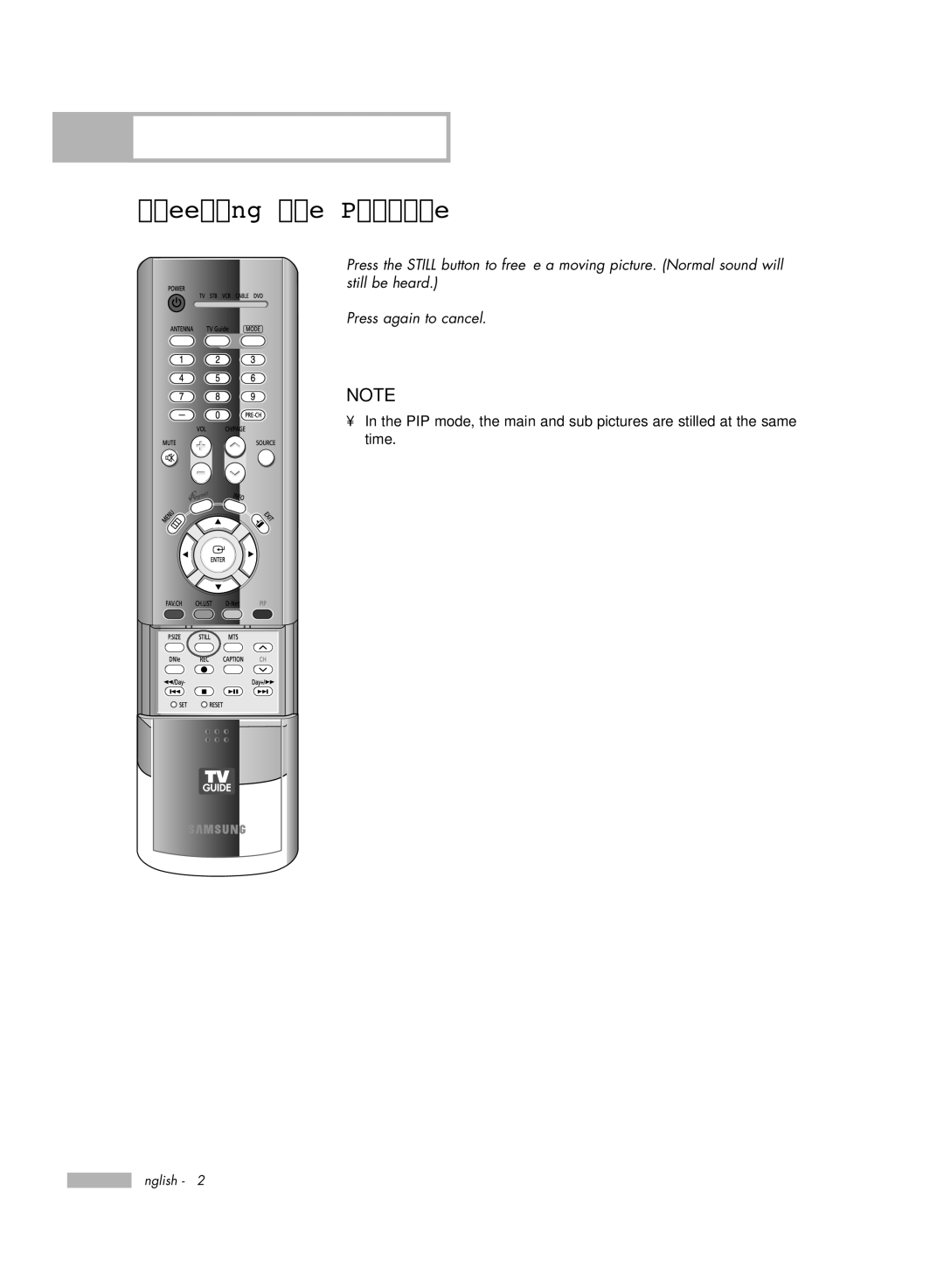 Samsung HL-R6178W, HL-R5678W, HL-R7178W manual Freezing the Picture 