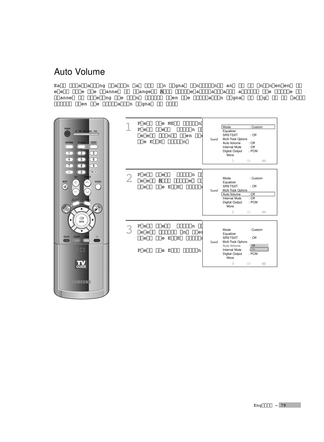 Samsung HL-R5678W, HL-R6178W, HL-R7178W manual Auto Volume 