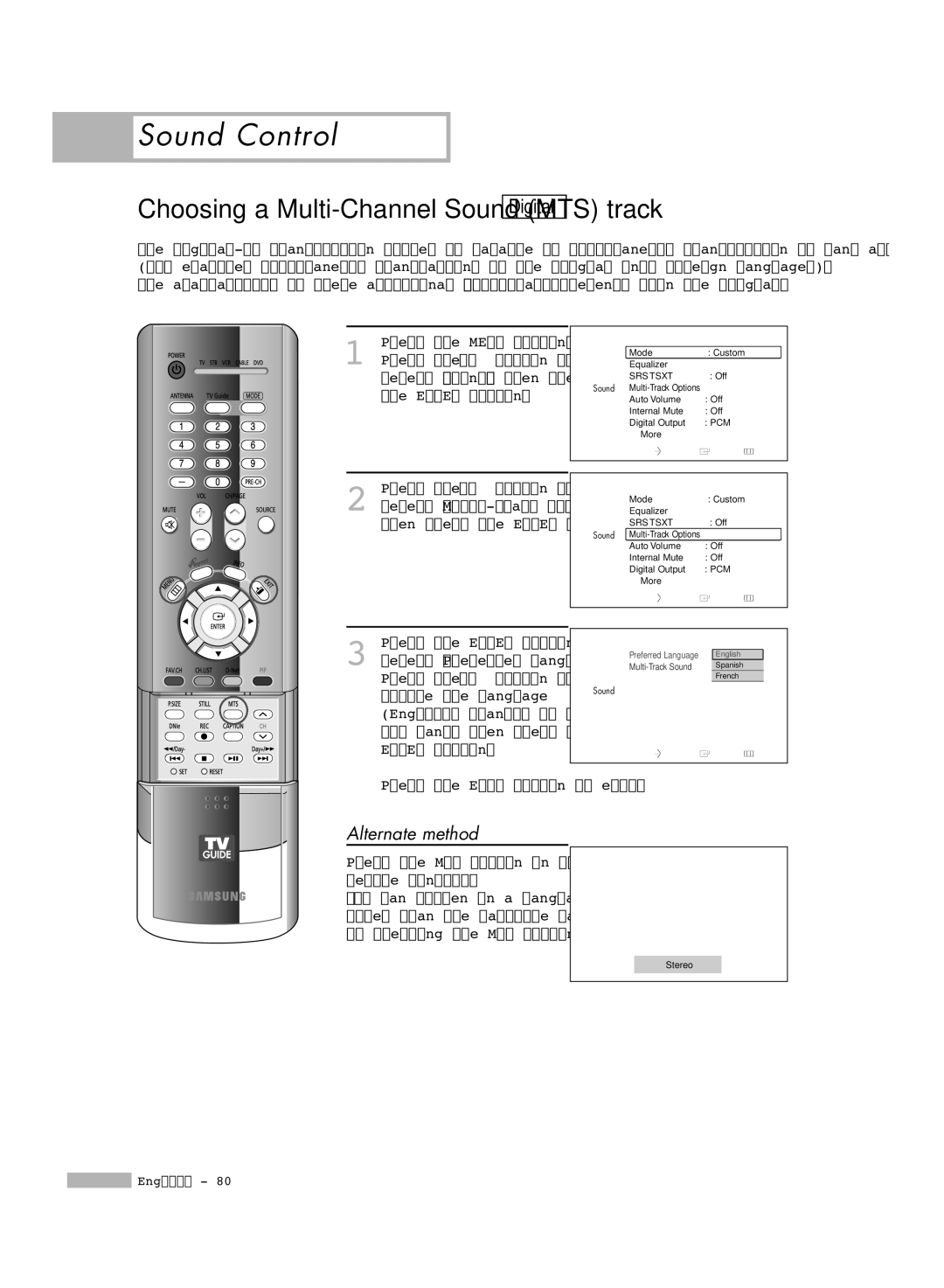 Samsung HL-R7178W, HL-R6178W, HL-R5678W manual Choosing a Multi-Channel Sound MTS track 