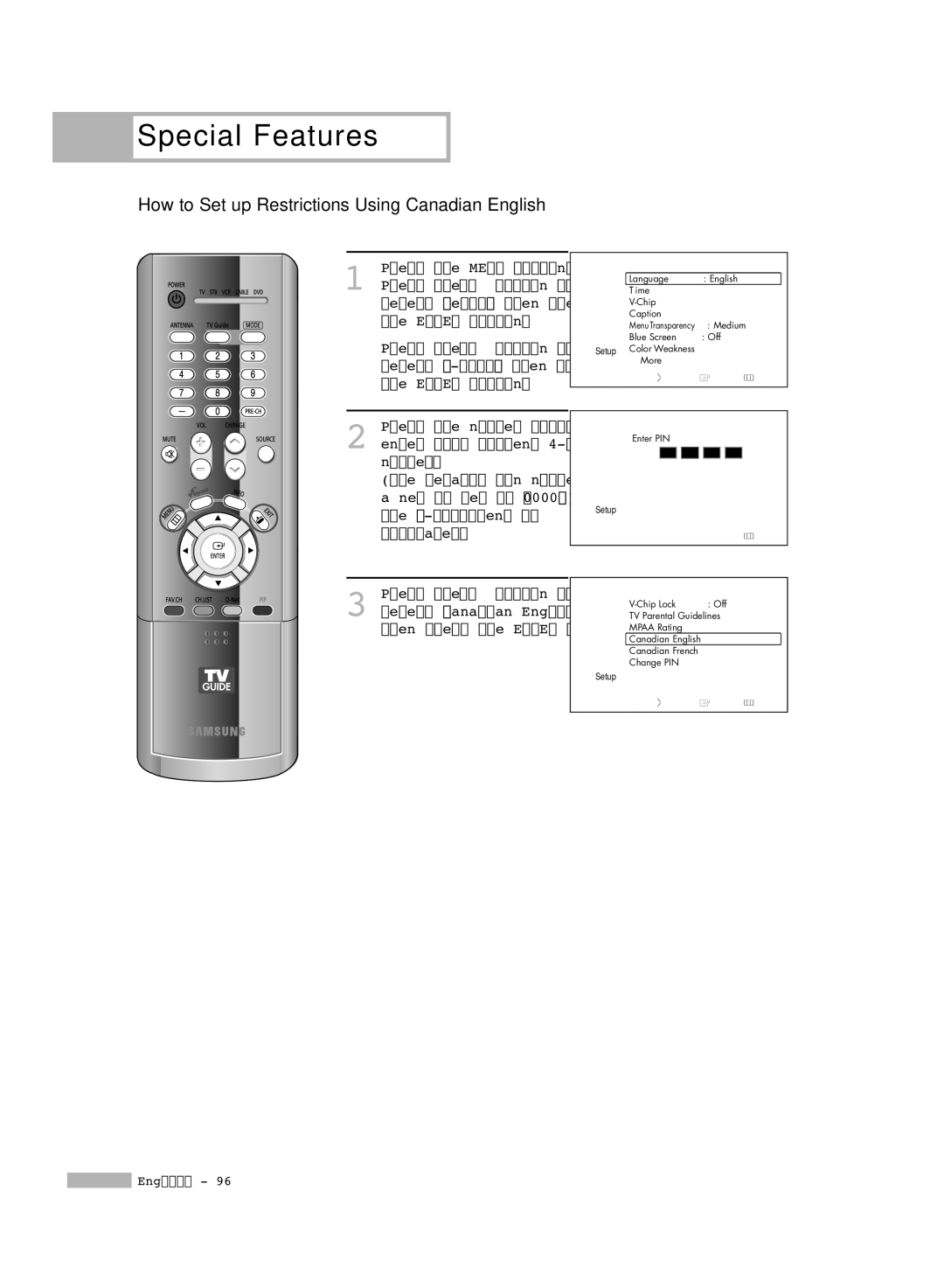 Samsung HL-R6178W, HL-R5678W, HL-R7178W manual How to Set up Restrictions Using Canadian English 