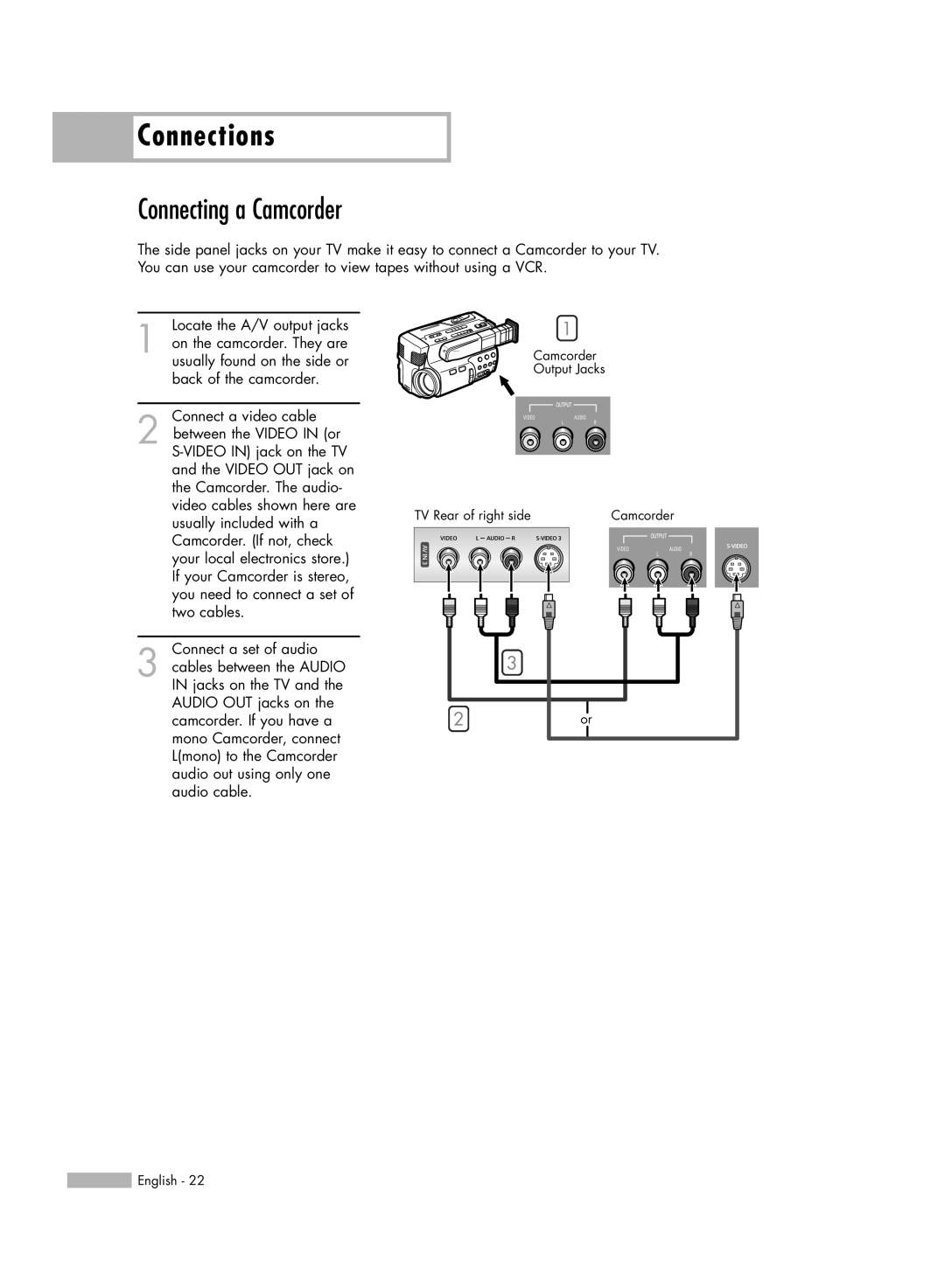 Samsung HL-R5678W, HL-R6178W, HL-R7178W manual Connections, Connecting a Camcorder 