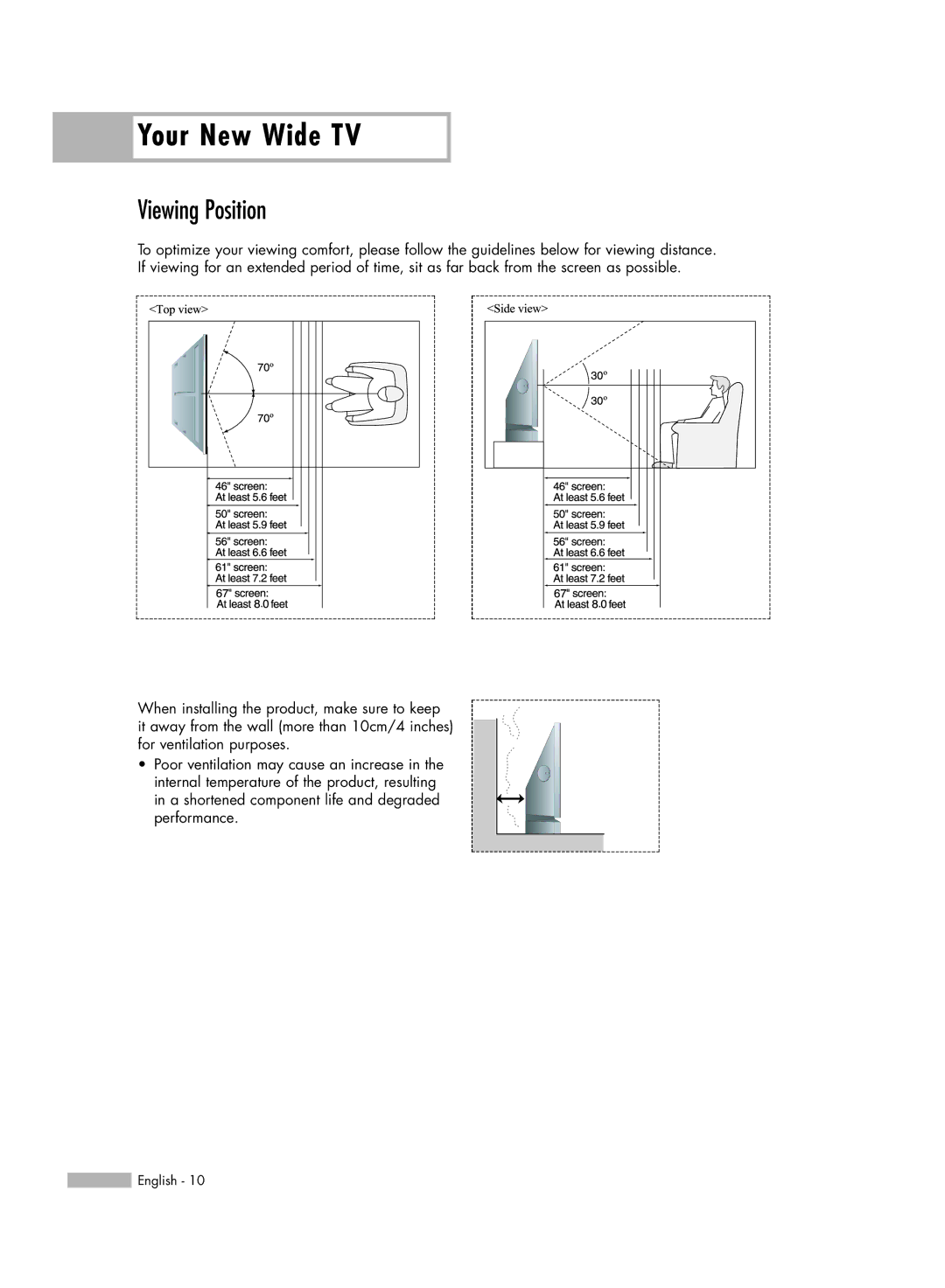 Samsung HL-R6767W manual Your New Wide TV, Viewing Position 