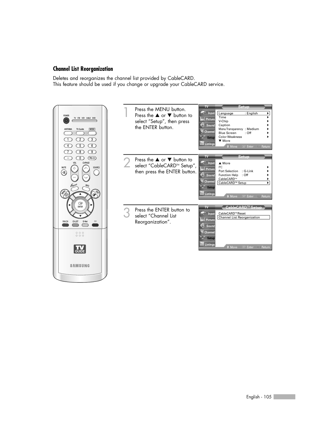 Samsung HL-R6767W manual Channel List Reorganization 