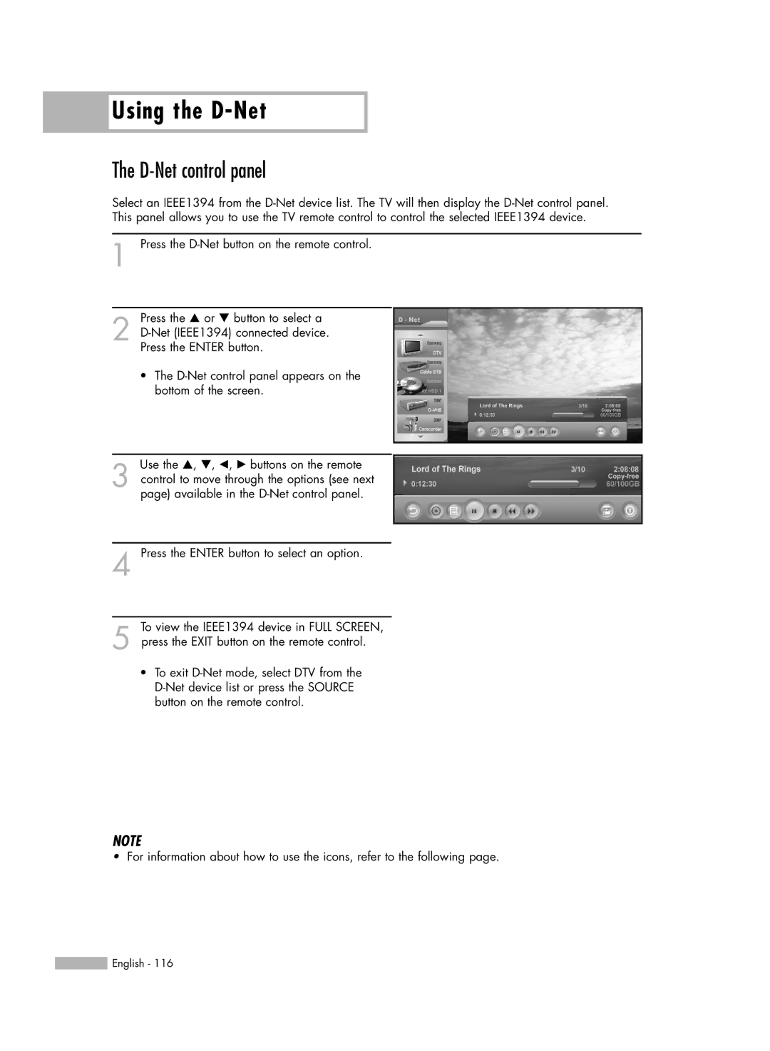 Samsung HL-R6767W manual D-Net control panel 