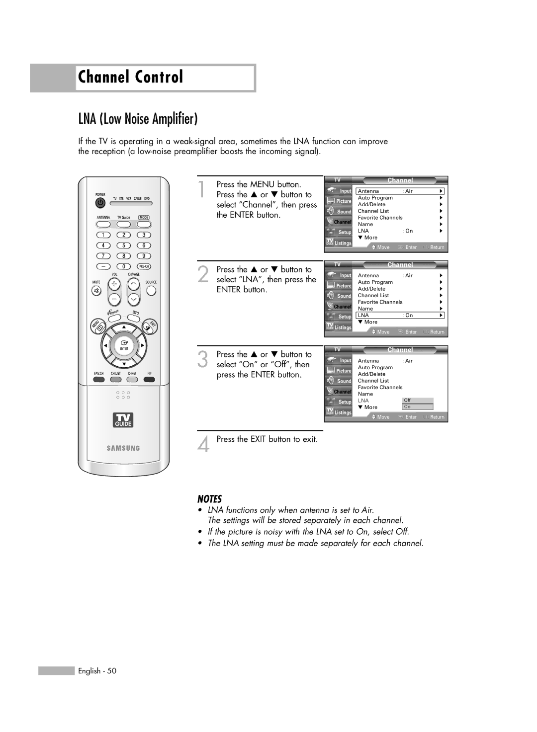 Samsung HL-R6767W manual LNA Low Noise Amplifier 