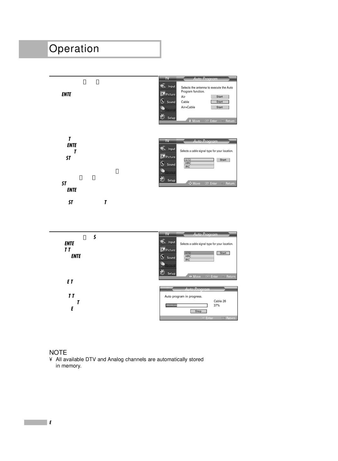 Samsung HL-S4676S manual Selects the antenna to execute the Auto Program function 