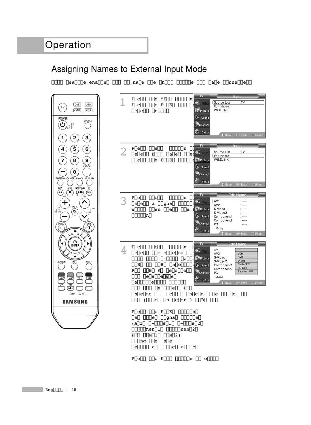 Samsung HL-S4676S manual Assigning Names to External Input Mode 