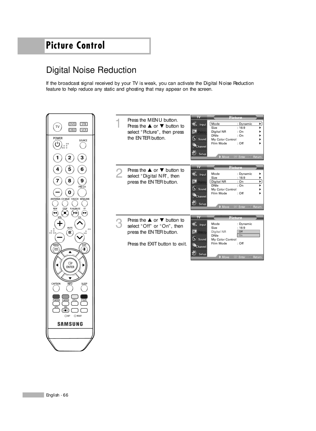 Samsung HL-S4676S manual Digital Noise Reduction 