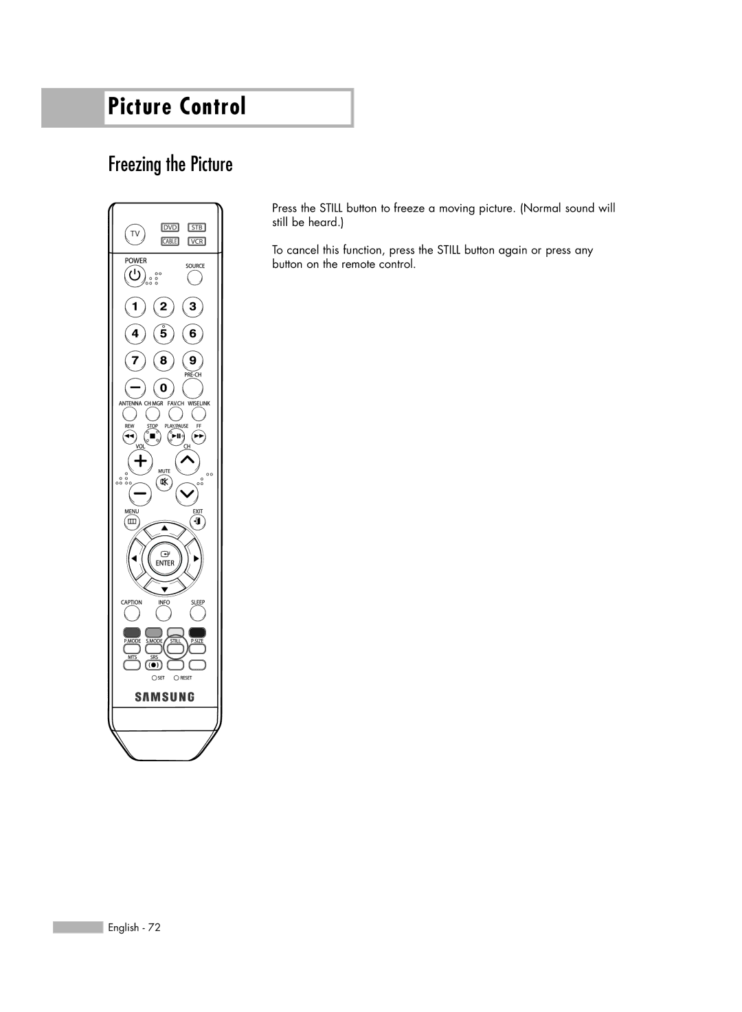 Samsung HL-S4676S manual Freezing the Picture 