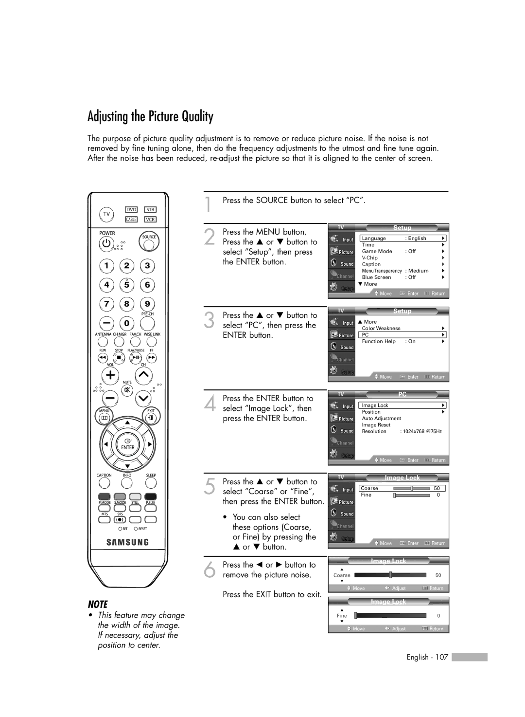 Samsung HL-S5086W manual Adjusting the Picture Quality 