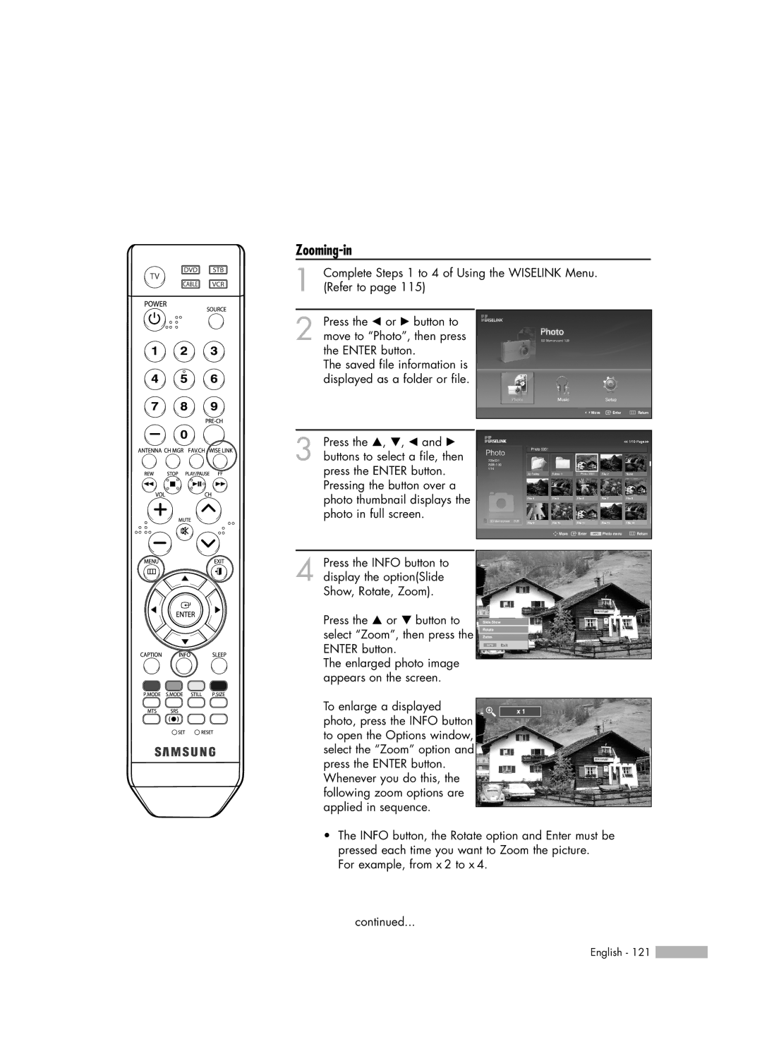 Samsung HL-S5086W manual Zooming-in 